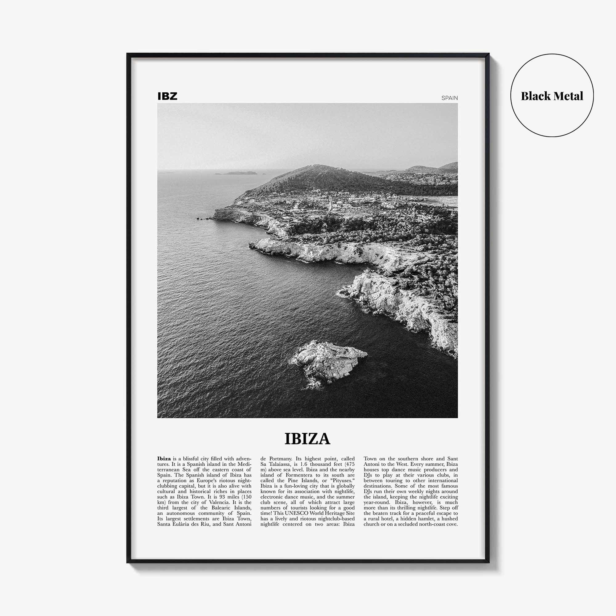 Ibiza Print Black and White, Ibiza Wall Art, Ibiza Poster, Ibiza Photo, Ibiza Wall Decor, Balearic Islands, Spain, España, Europe