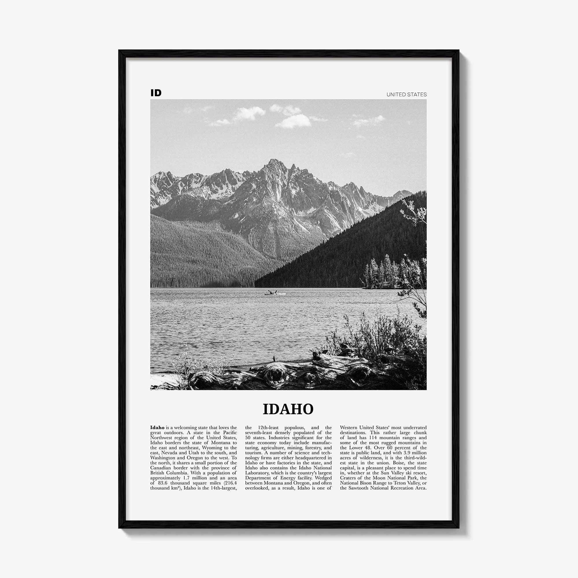 Idaho Print Black and White No 1, Idaho Wall Art, Idaho Poster, Idaho Photo, Idaho Wall Decor, USA State Print, USA, United States