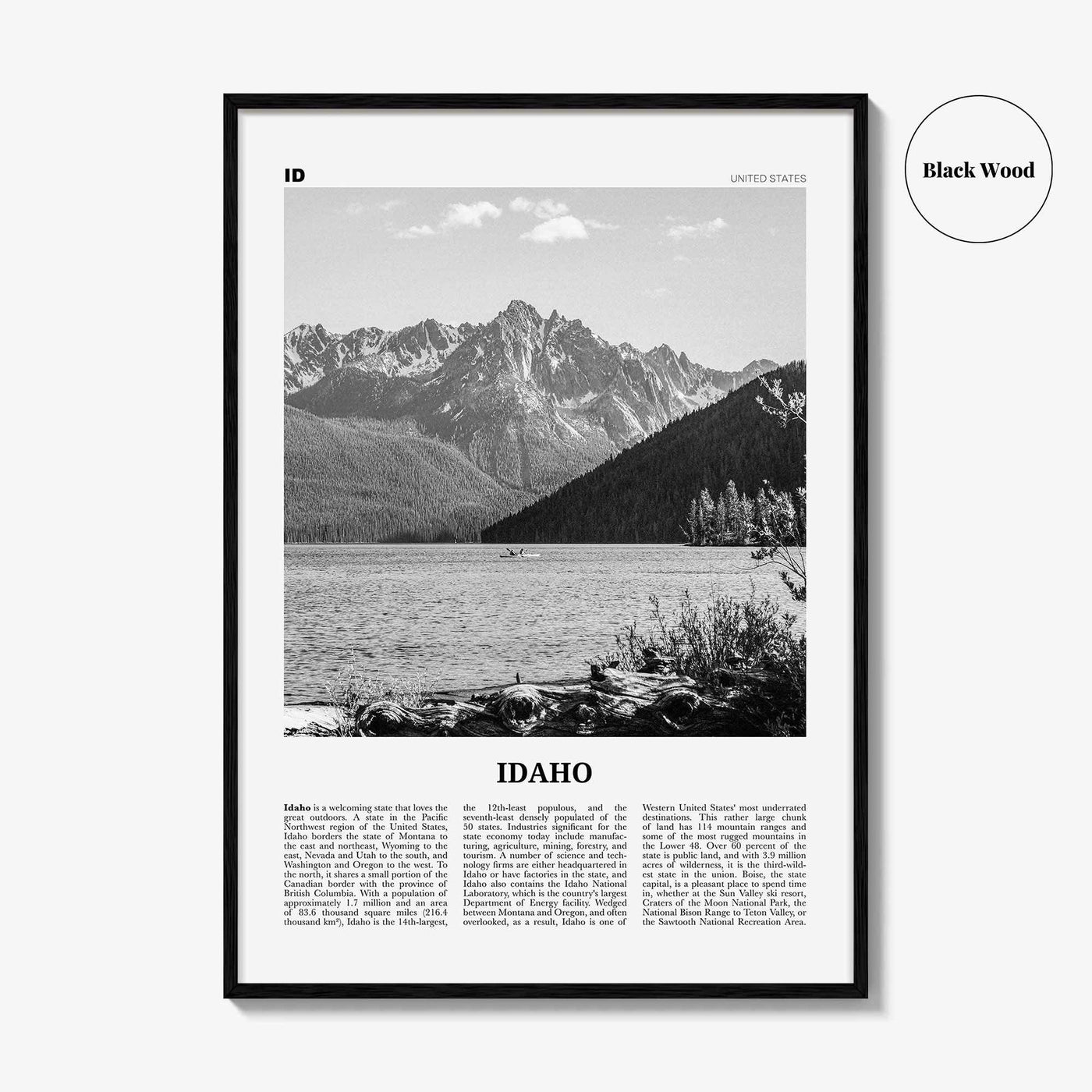 Idaho Print Black and White No 1, Idaho Wall Art, Idaho Poster, Idaho Photo, Idaho Wall Decor, USA State Print, USA, United States