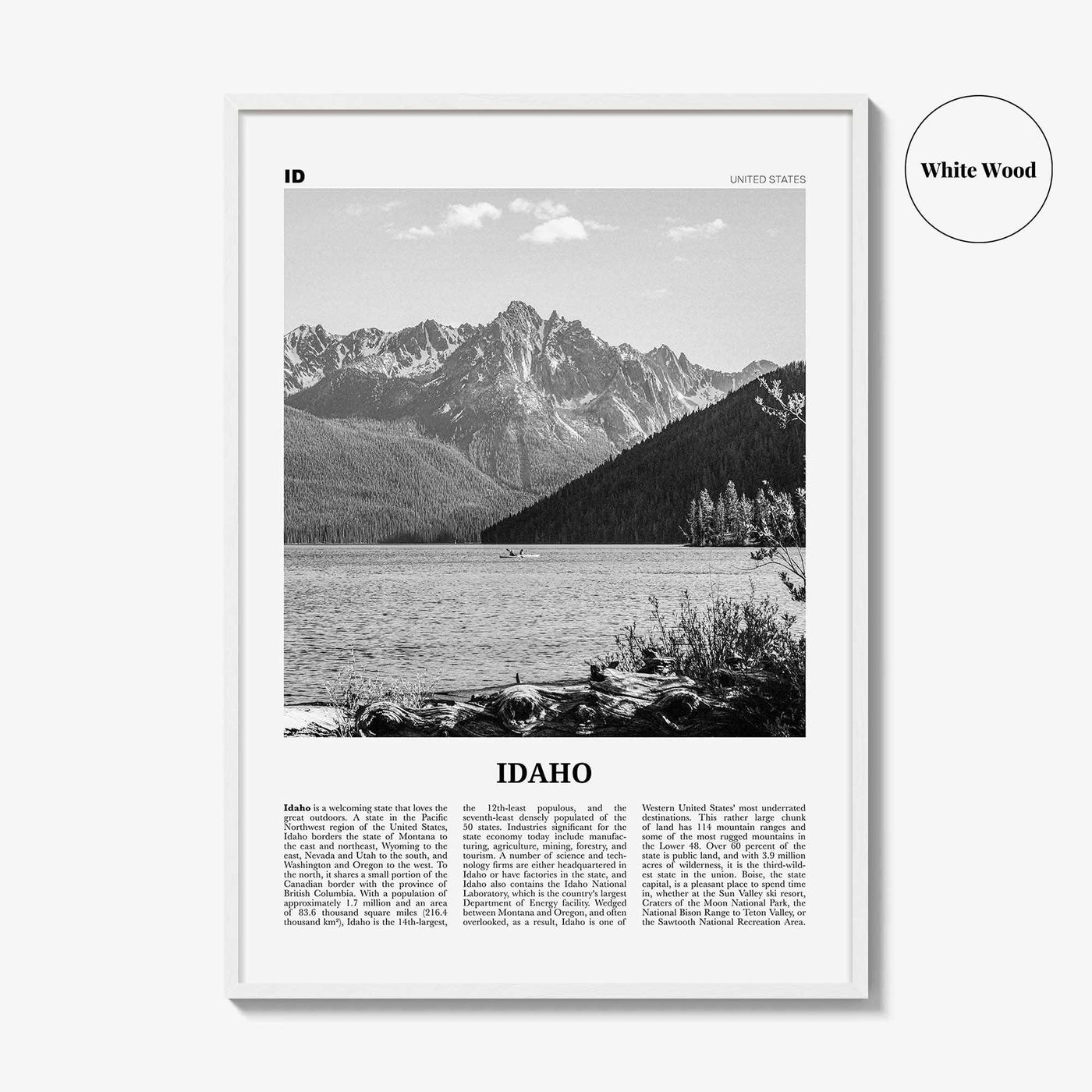 Idaho Print Black and White No 1, Idaho Wall Art, Idaho Poster, Idaho Photo, Idaho Wall Decor, USA State Print, USA, United States
