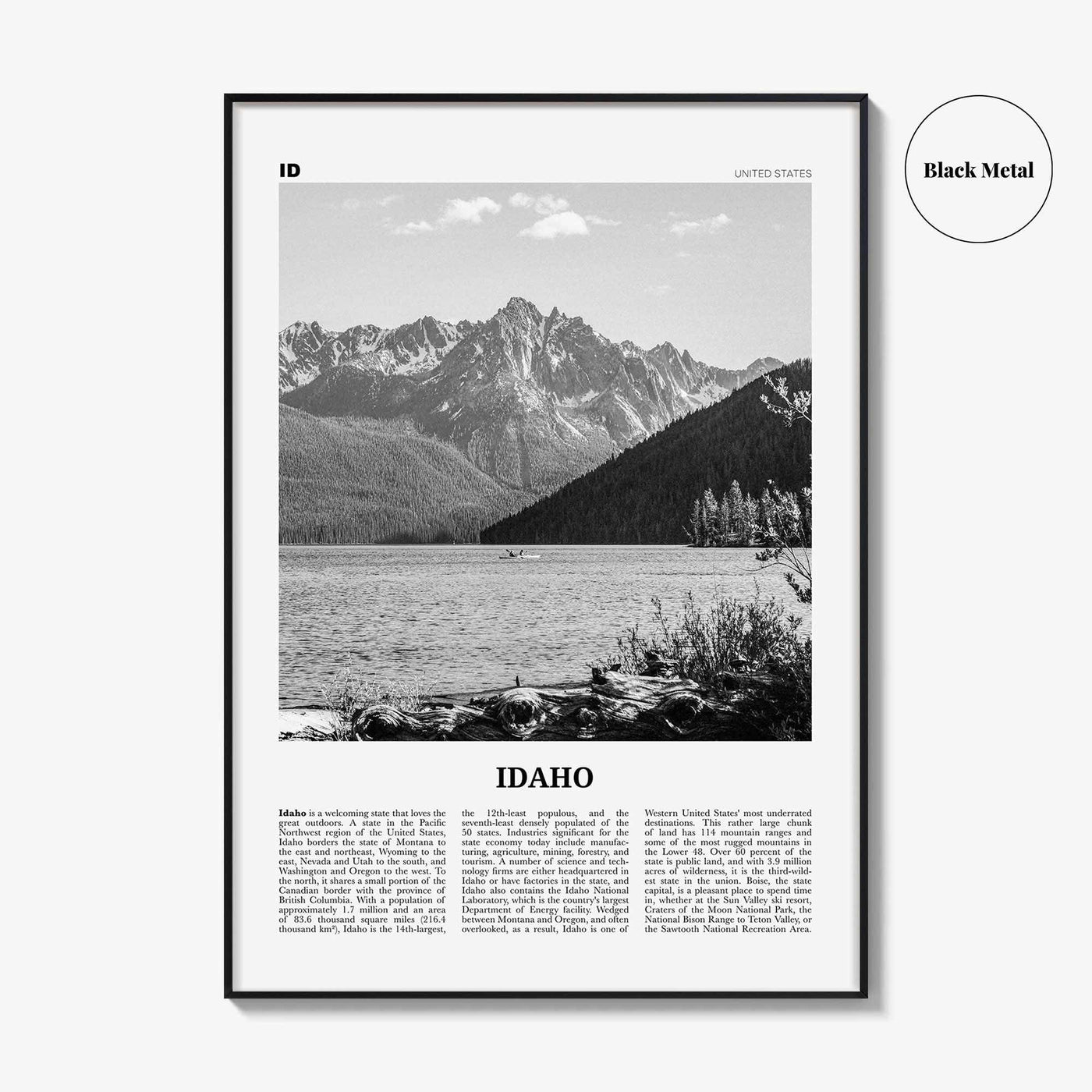 Idaho Print Black and White No 1, Idaho Wall Art, Idaho Poster, Idaho Photo, Idaho Wall Decor, USA State Print, USA, United States