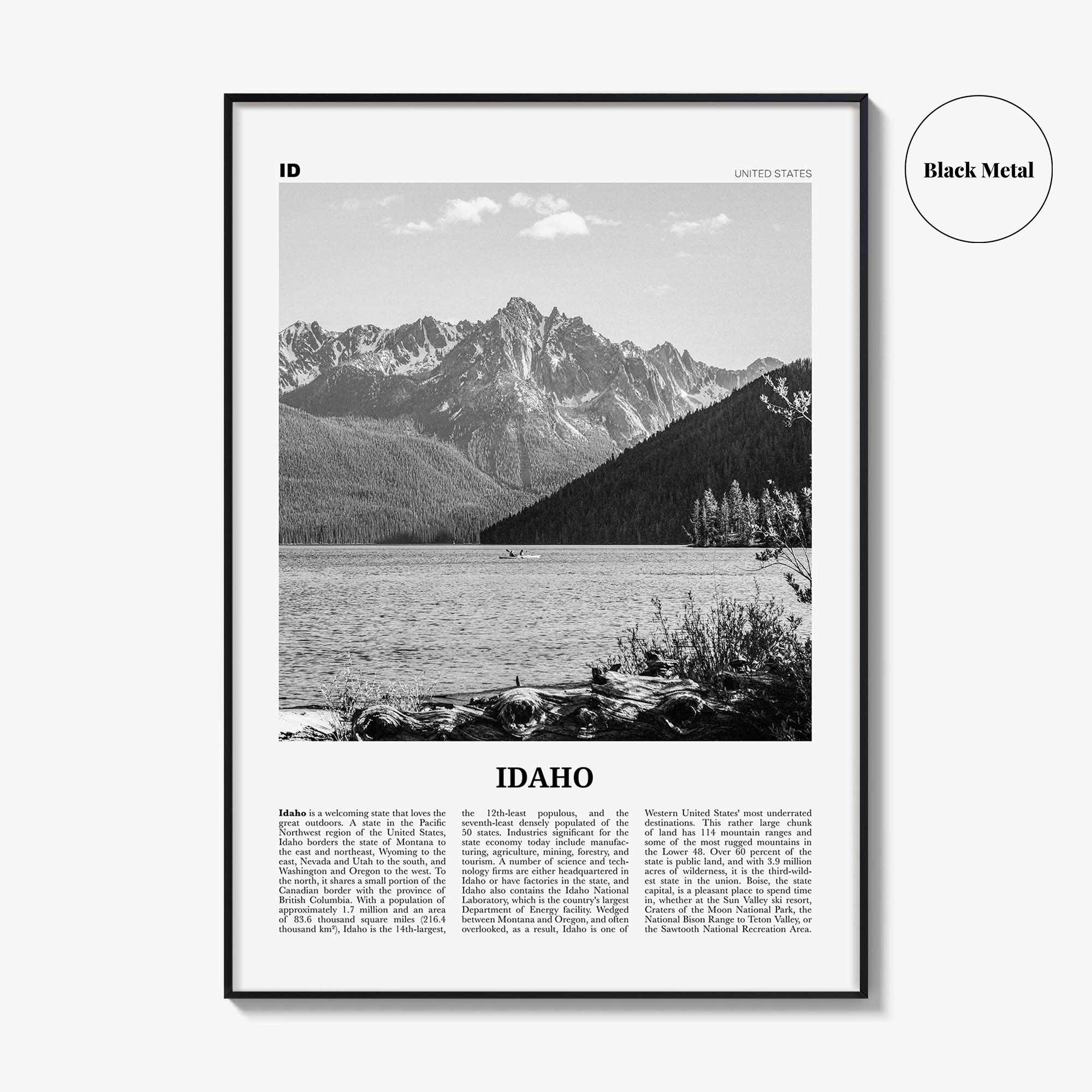 Idaho Print Black and White No 1, Idaho Wall Art, Idaho Poster, Idaho Photo, Idaho Wall Decor, USA State Print, USA, United States