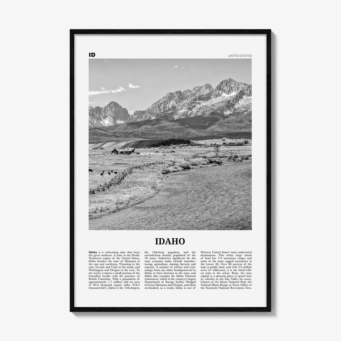 Idaho Print Black and White No 2, Idaho Wall Art, Idaho Poster, Idaho Photo, Idaho Wall Décor, Idaho Map, United States
