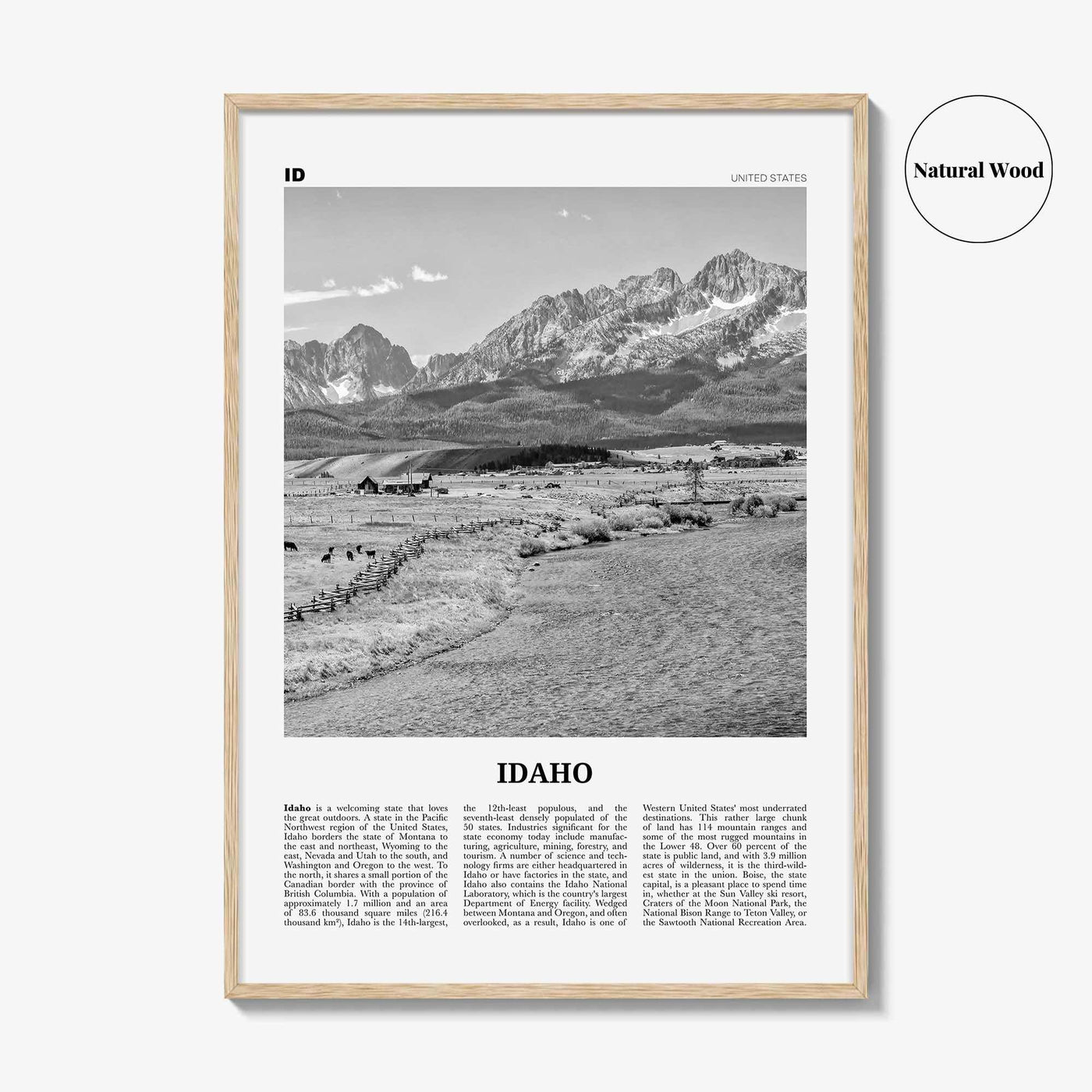 Idaho Print Black and White No 2, Idaho Wall Art, Idaho Poster, Idaho Photo, Idaho Wall Décor, Idaho Map, United States