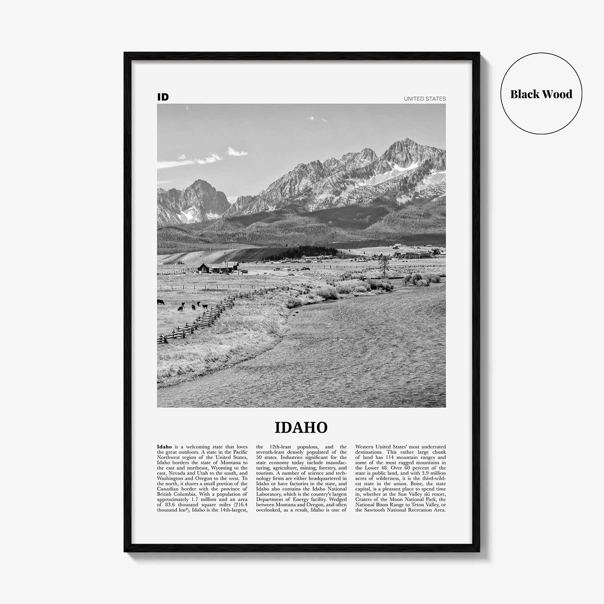 Idaho Print Black and White No 2, Idaho Wall Art, Idaho Poster, Idaho Photo, Idaho Wall Décor, Idaho Map, United States