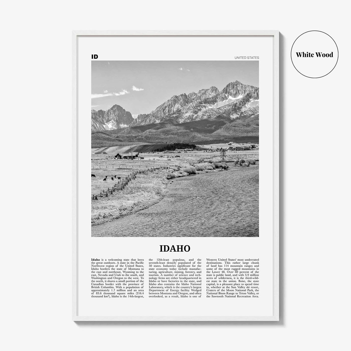 Idaho Print Black and White No 2, Idaho Wall Art, Idaho Poster, Idaho Photo, Idaho Wall Décor, Idaho Map, United States