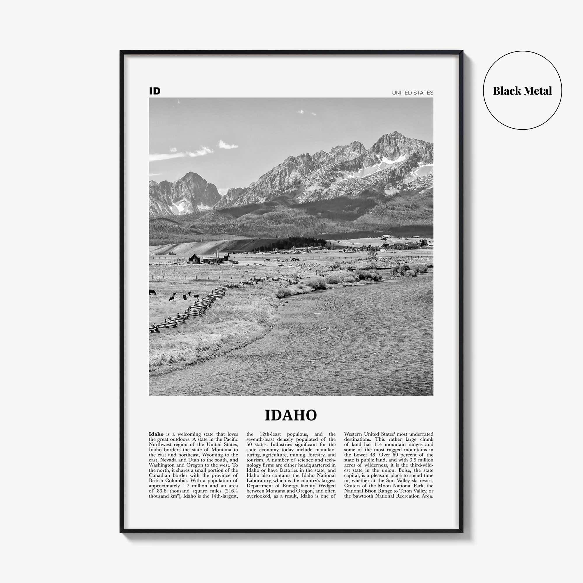 Idaho Print Black and White No 2, Idaho Wall Art, Idaho Poster, Idaho Photo, Idaho Wall Décor, Idaho Map, United States