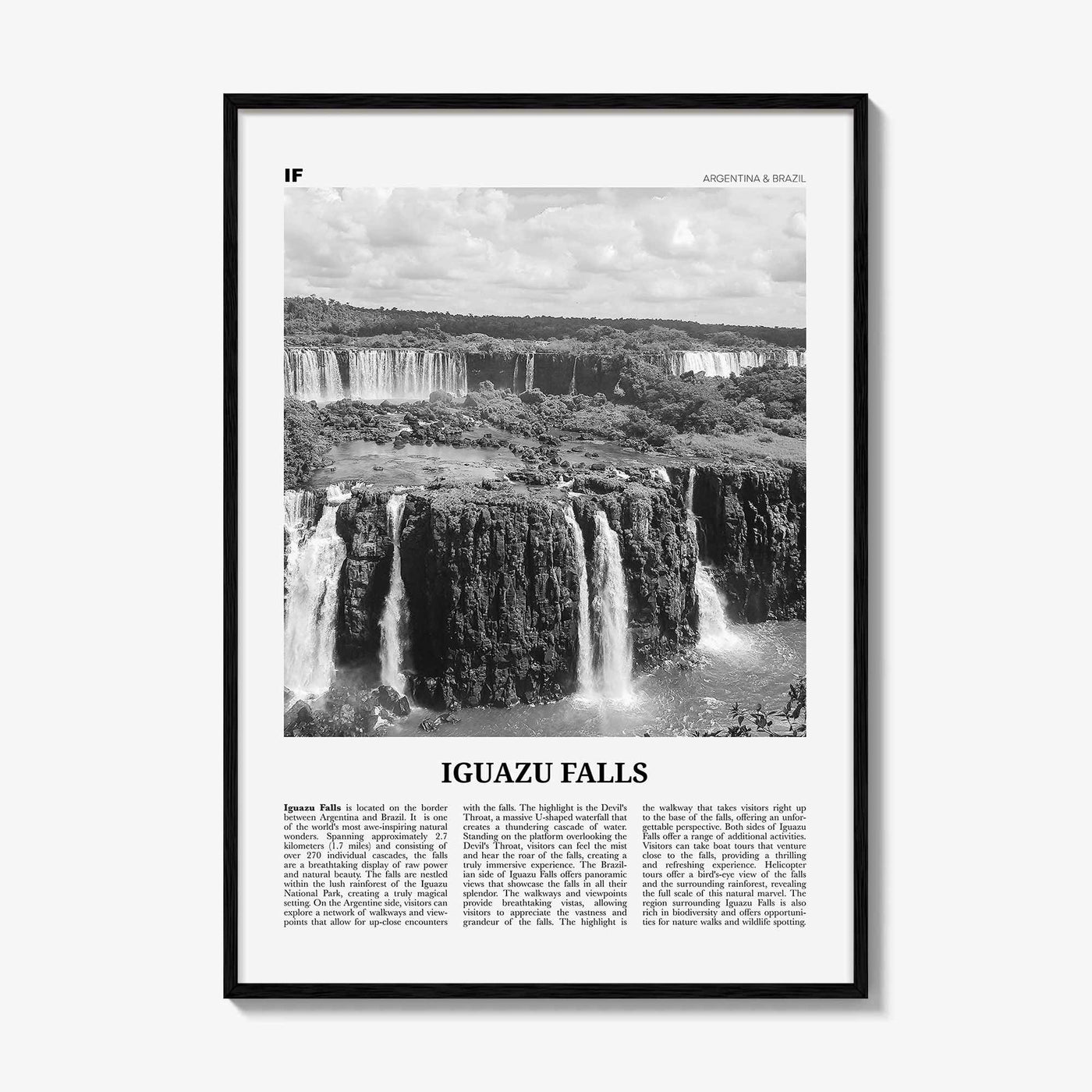 Iguazu Falls Print Black and White, Iguazu Falls Wall Art, Iguazu Falls Poster, Iguazu Falls Photo, Iguazu Falls Décor, Argentina, Brazil