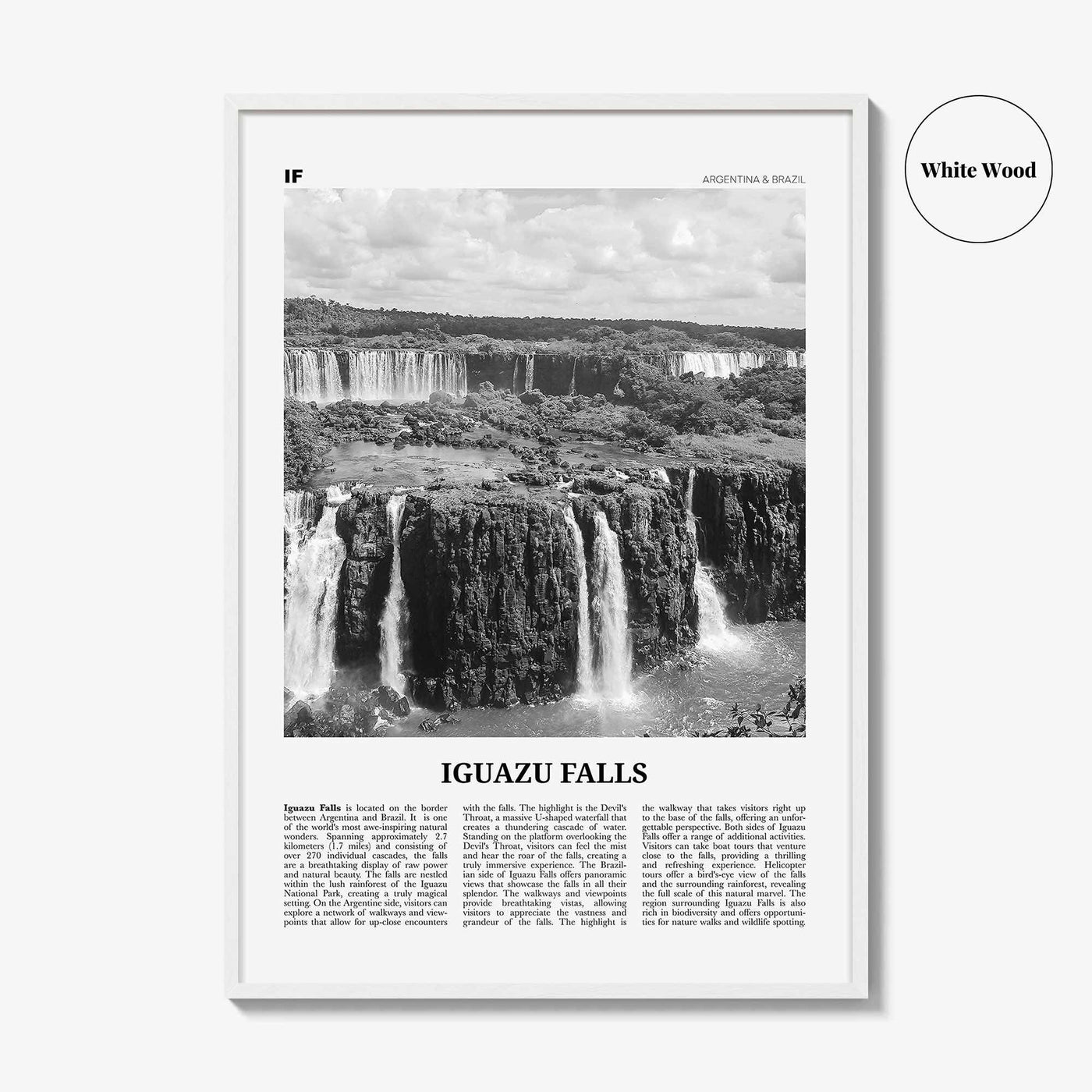 Iguazu Falls Print Black and White, Iguazu Falls Wall Art, Iguazu Falls Poster, Iguazu Falls Photo, Iguazu Falls Décor, Argentina, Brazil