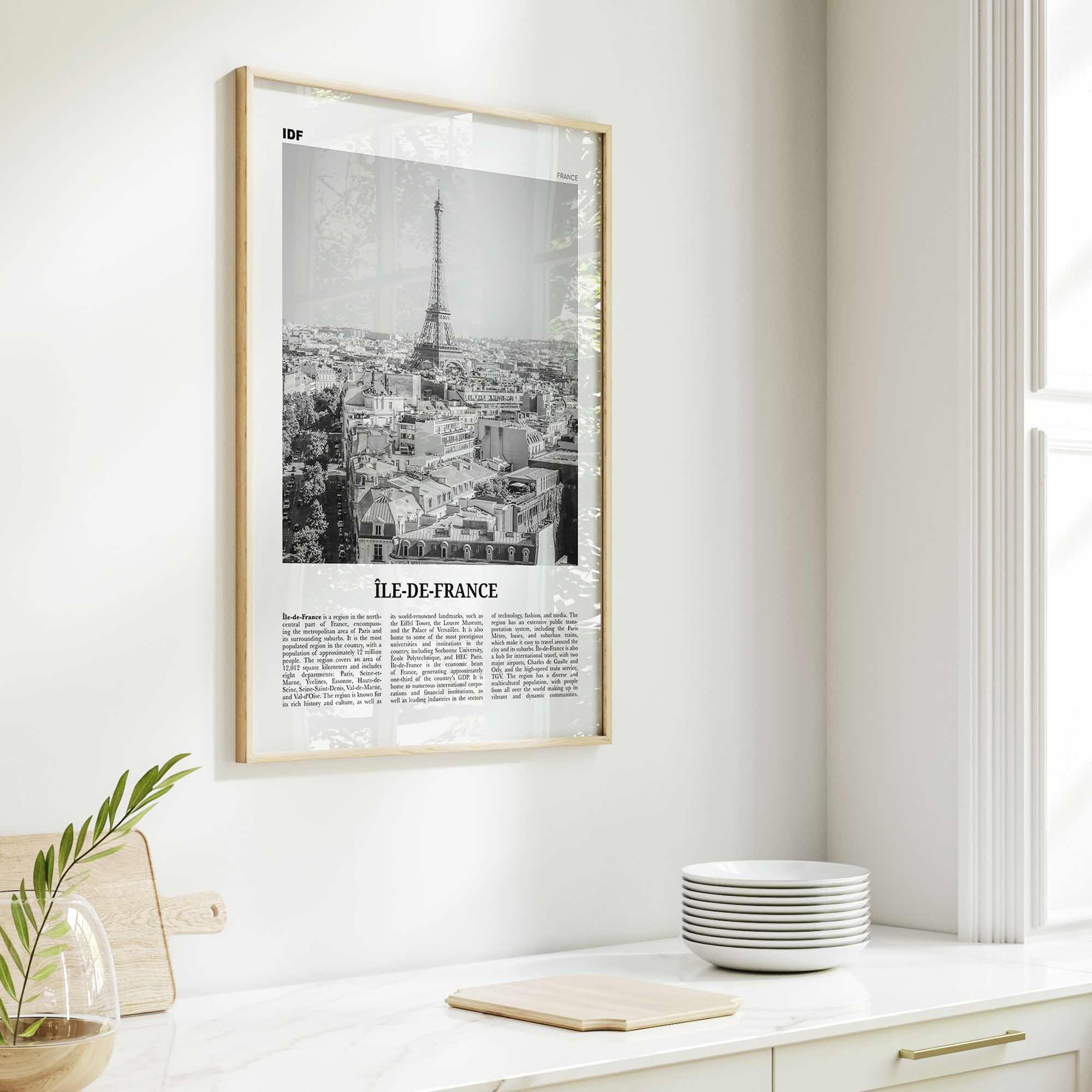 Ile De France Print Black and White, Île-de-France Art, Île-de-France Poster, Île-de-France Photo, Île-de-France Décor, Île-de-France Map