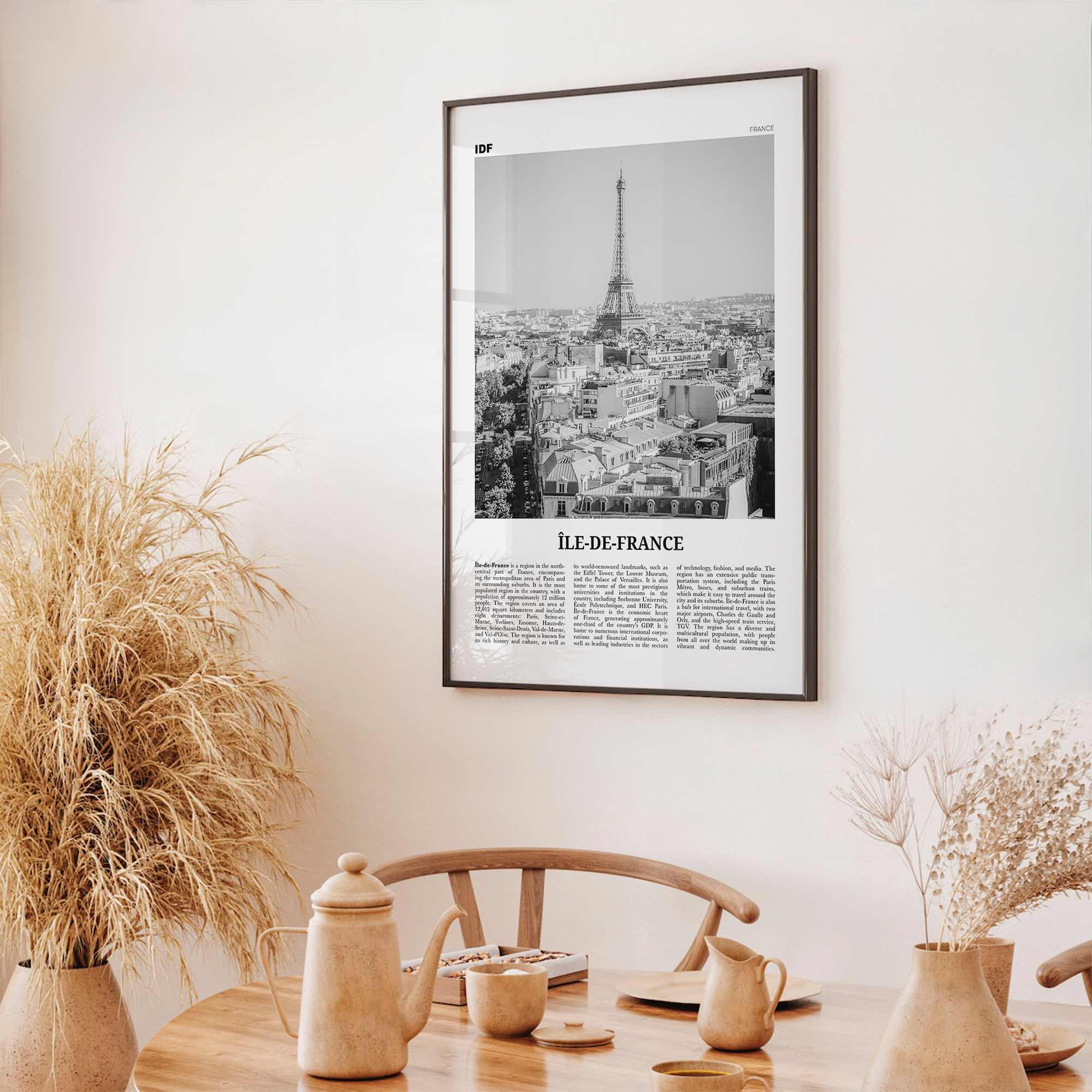 Ile De France Print Black and White, Île-de-France Art, Île-de-France Poster, Île-de-France Photo, Île-de-France Décor, Île-de-France Map