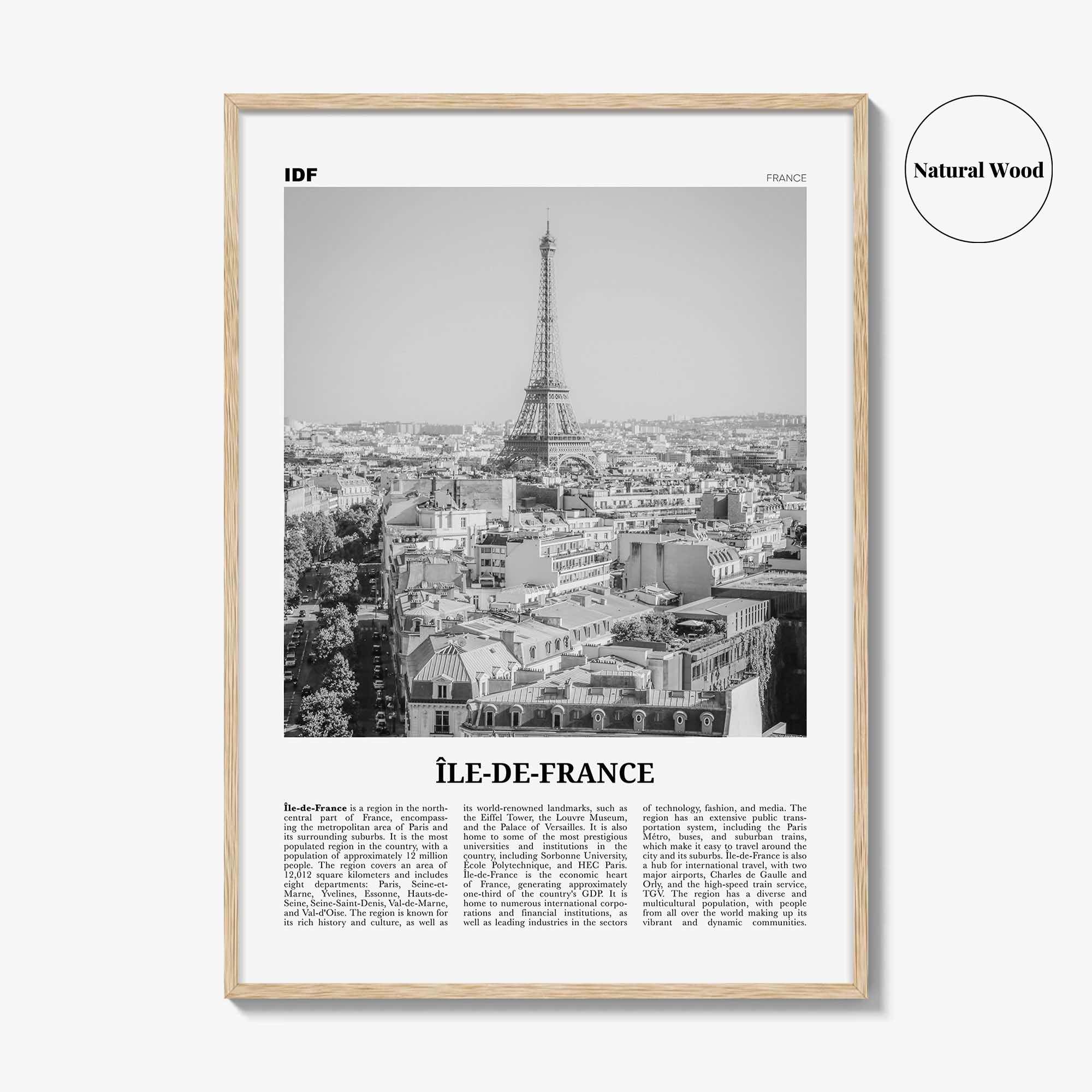 Ile De France Print Black and White, Île-de-France Art, Île-de-France Poster, Île-de-France Photo, Île-de-France Décor, Île-de-France Map