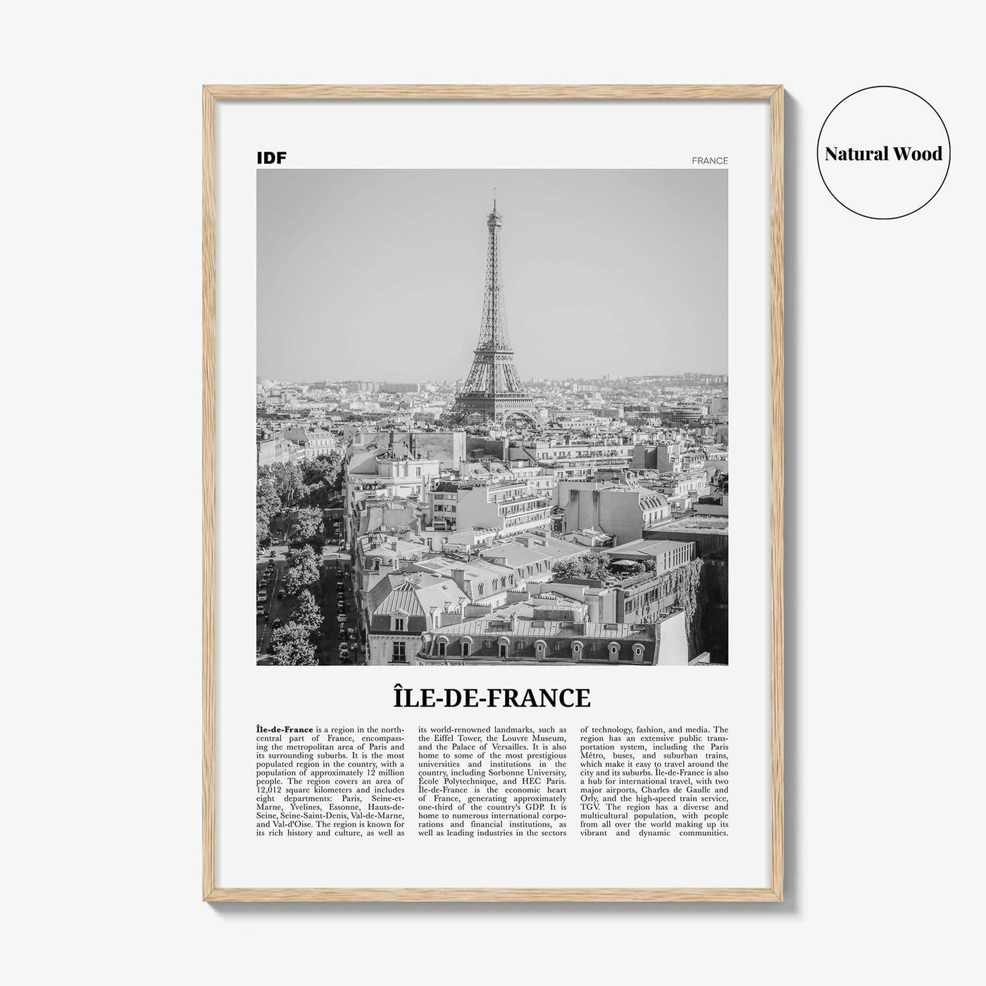 Ile De France Print Black and White, Île-de-France Art, Île-de-France Poster, Île-de-France Photo, Île-de-France Décor, Île-de-France Map