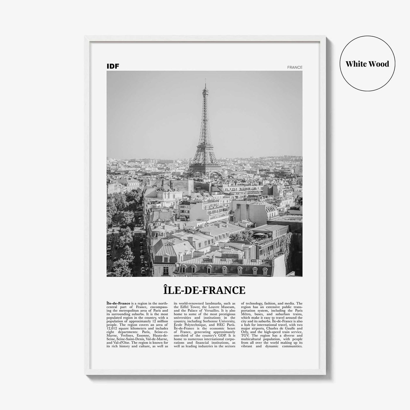 Ile De France Print Black and White, Île-de-France Art, Île-de-France Poster, Île-de-France Photo, Île-de-France Décor, Île-de-France Map