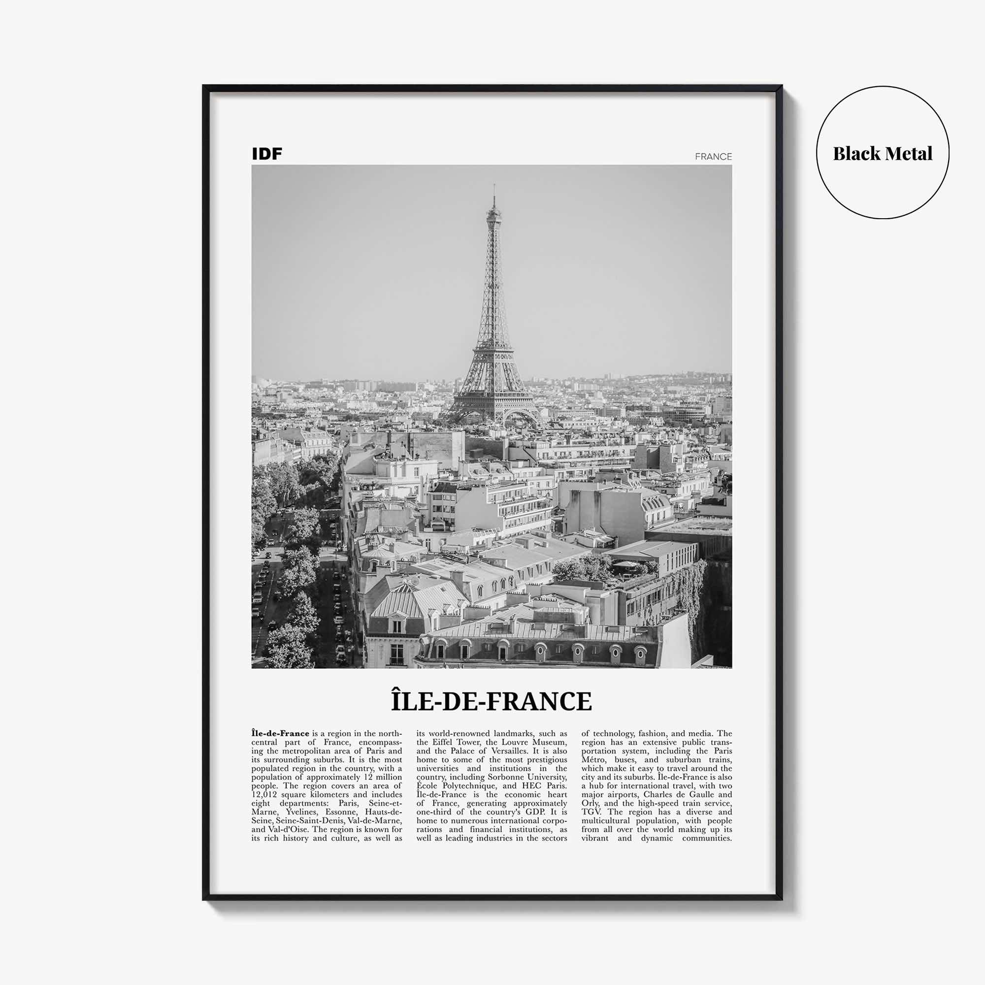 Ile De France Print Black and White, Île-de-France Art, Île-de-France Poster, Île-de-France Photo, Île-de-France Décor, Île-de-France Map