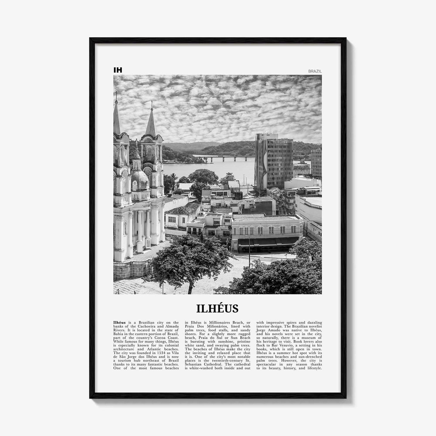 Ilheus Print Black and White, Ilheus Wall Art, Ilheus Poster, Ilheus Photo, Ilheus Wall Décor, Ilheus Map, Brazil