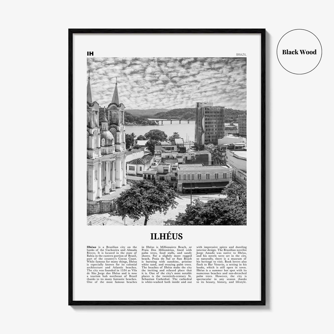 Ilheus Print Black and White, Ilheus Wall Art, Ilheus Poster, Ilheus Photo, Ilheus Wall Décor, Ilheus Map, Brazil