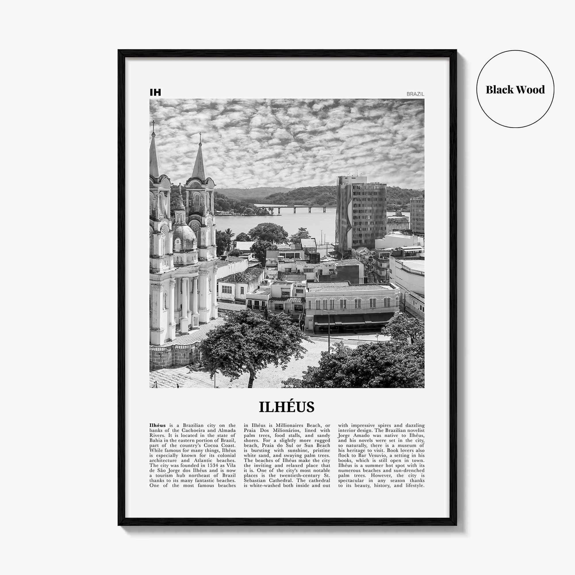 Ilheus Print Black and White, Ilheus Wall Art, Ilheus Poster, Ilheus Photo, Ilheus Wall Décor, Ilheus Map, Brazil