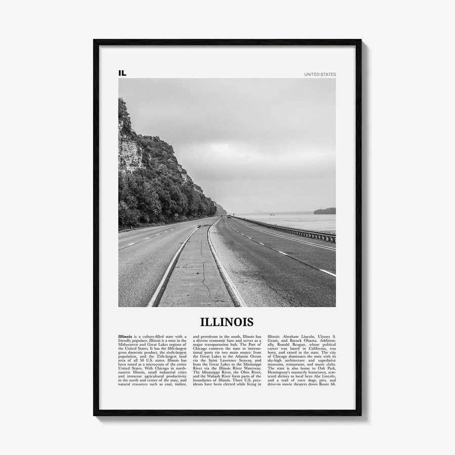 Illinois Print Black and White No 1, Illinois Wall Art, Illinois Poster, Illinois Photo, Illinois Wall Decor, USA, United States, America