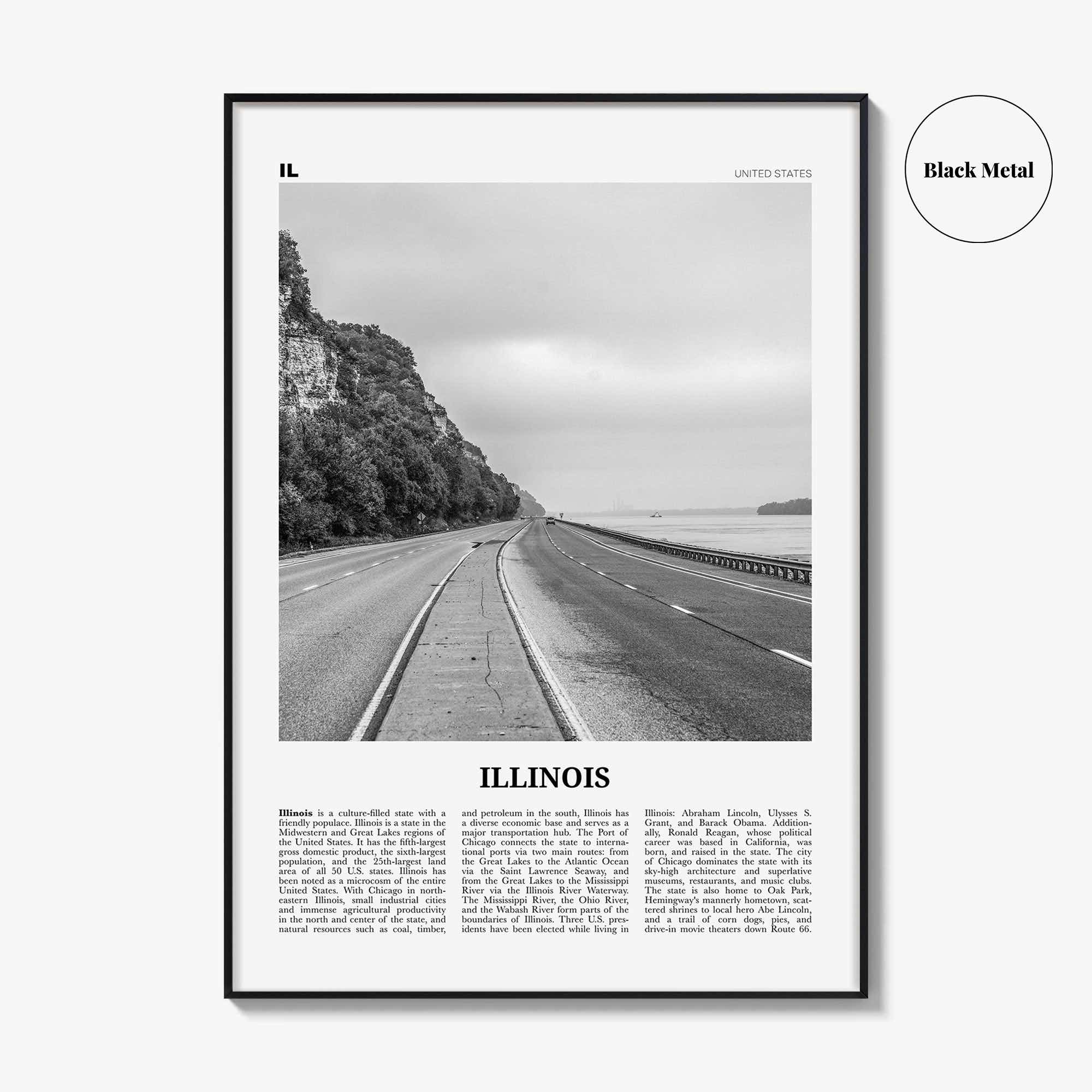 Illinois Print Black and White No 1, Illinois Wall Art, Illinois Poster, Illinois Photo, Illinois Wall Decor, USA, United States, America