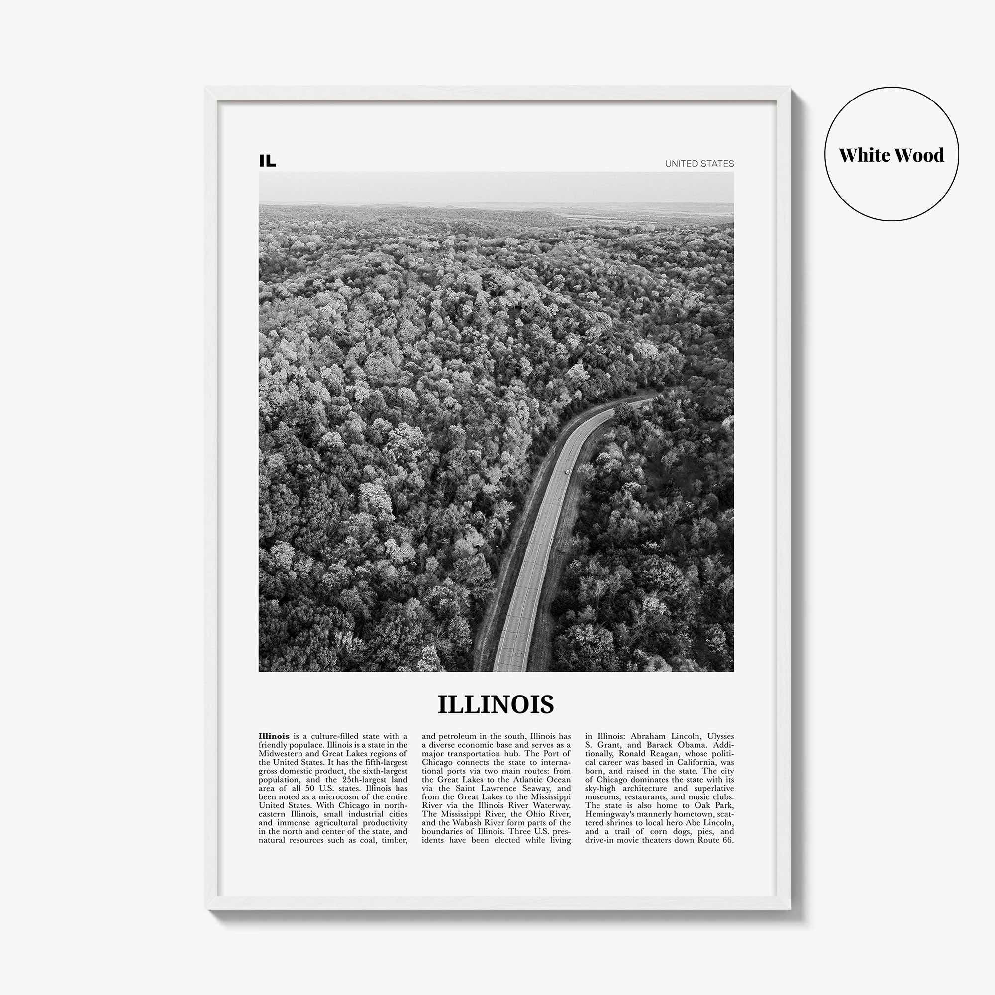 Illinois Print Black and White No 2, Illinois Wall Art, Illinois Poster, Illinois Photo, Illinois Wall Décor, Illinois Map, United States