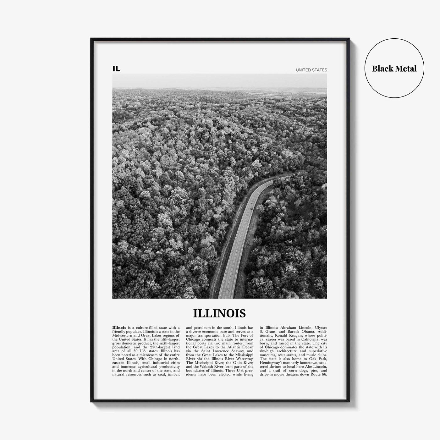 Illinois Print Black and White No 2, Illinois Wall Art, Illinois Poster, Illinois Photo, Illinois Wall Décor, Illinois Map, United States