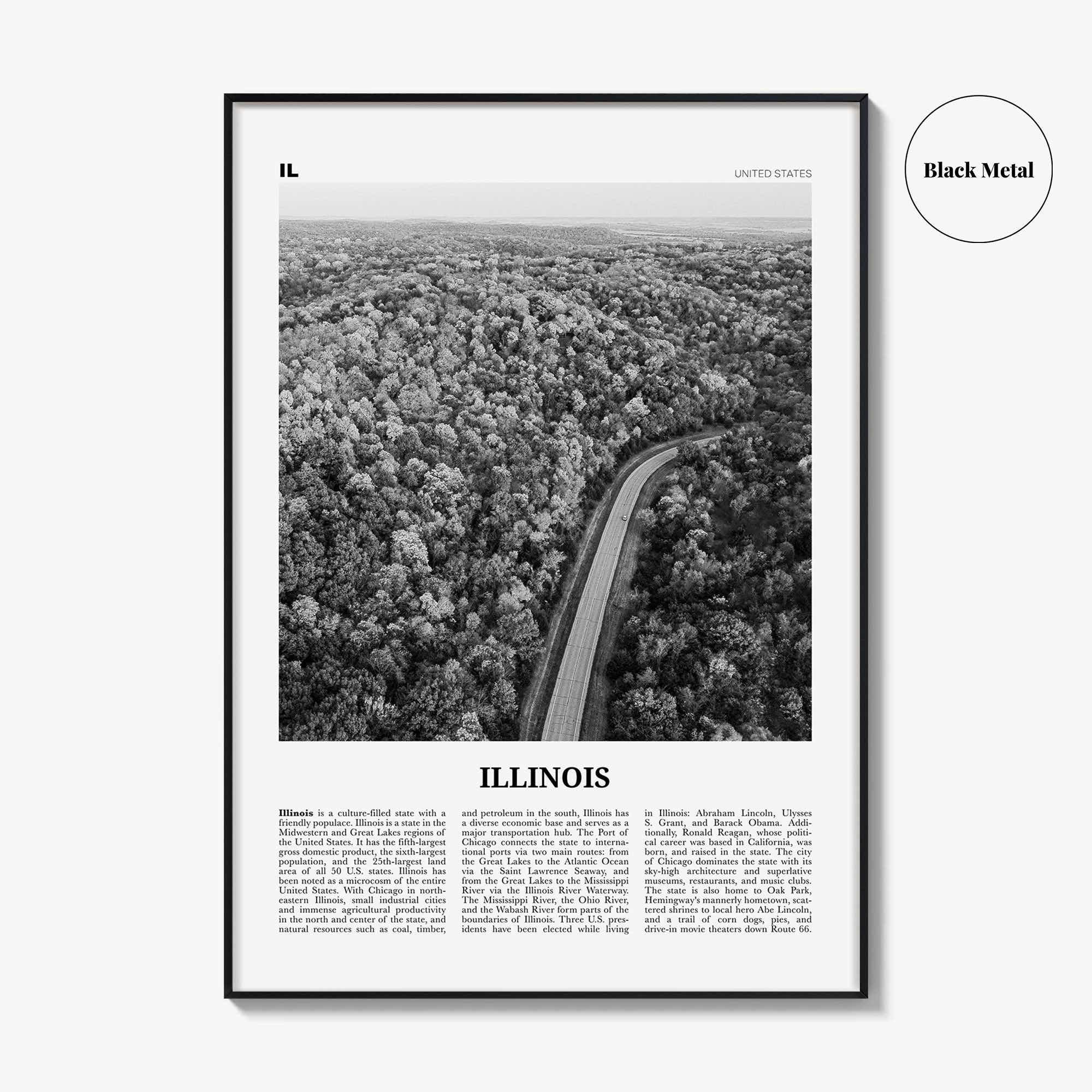 Illinois Print Black and White No 2, Illinois Wall Art, Illinois Poster, Illinois Photo, Illinois Wall Décor, Illinois Map, United States