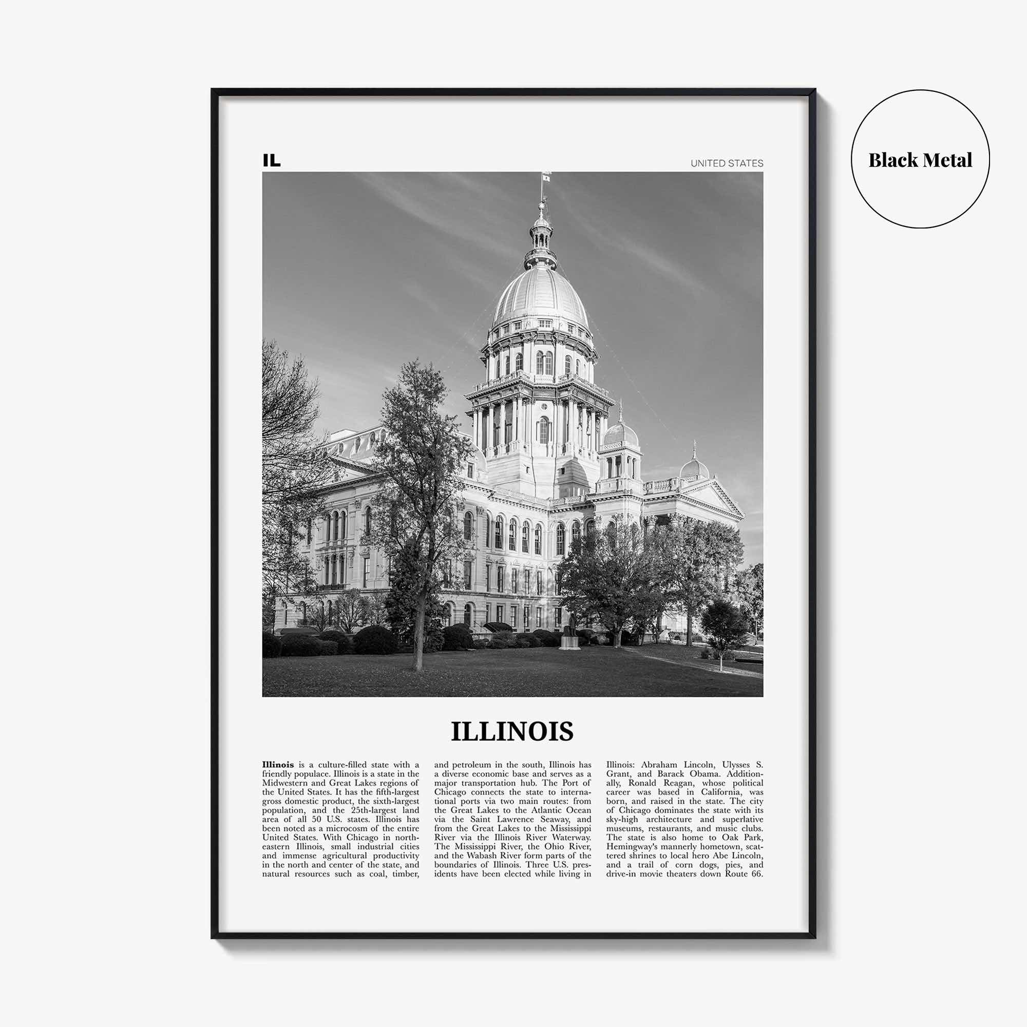 Illinois Print Black and White No 3, Illinois Wall Art, Illinois Poster, Illinois Photo, Illinois Wall Decor, USA, United States, America