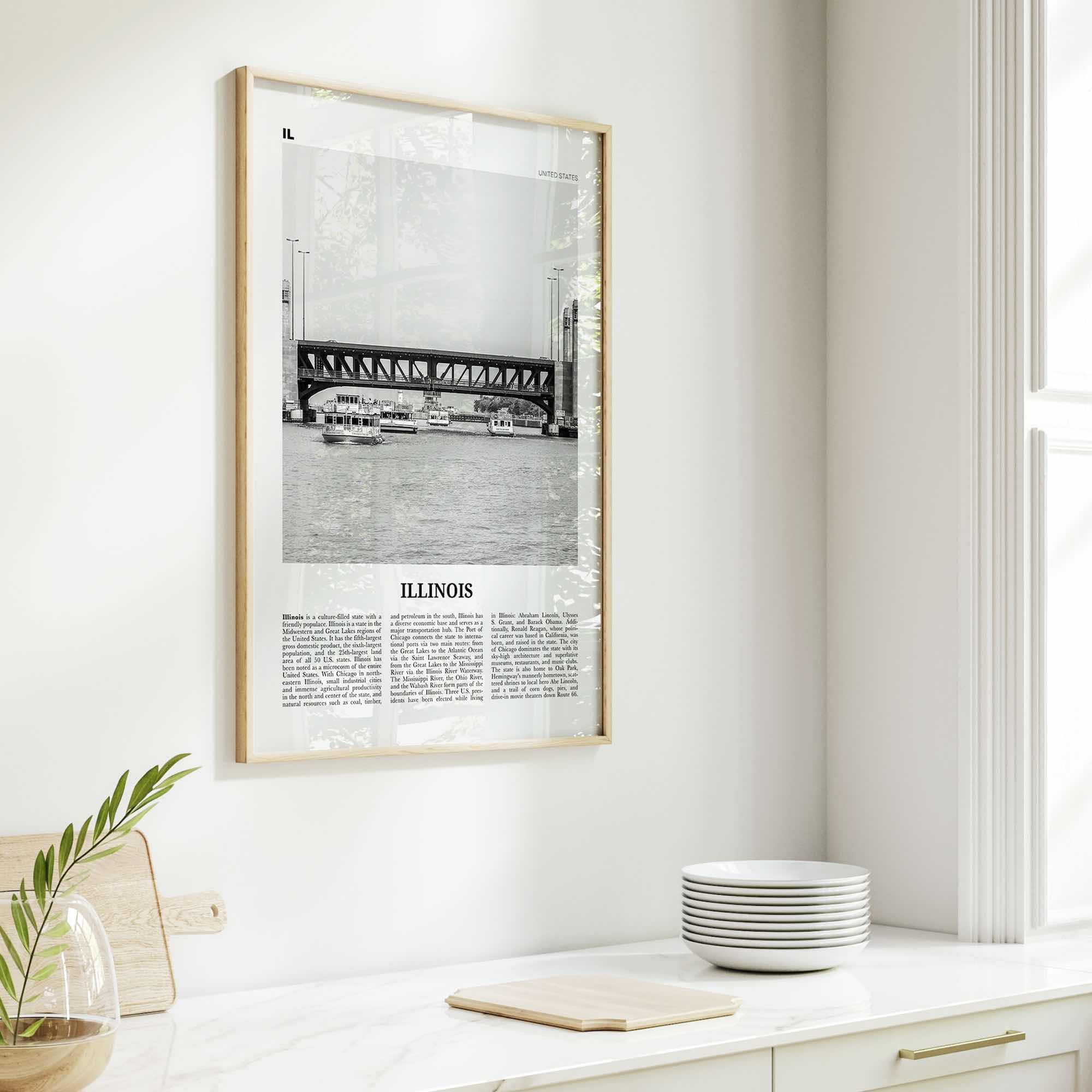 Illinois Print Black and White No 4, Illinois Wall Art, Illinois Poster, Illinois Photo, Illinois Wall Décor, Illinois Map, United States