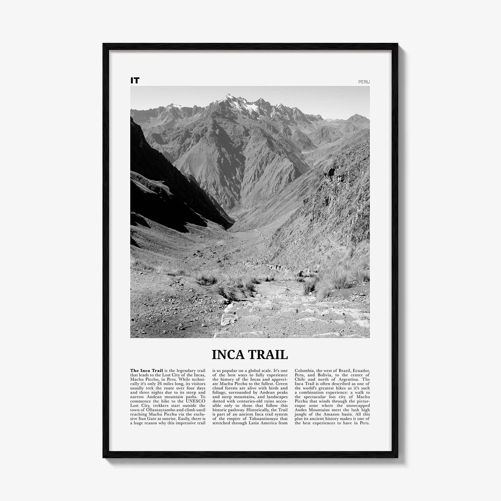 Inca Trail Print Black and White, Inca Trail Wall Art, Inca Trail Poster, Inca Trail Photo, Inca Trail Wall Décor, Inca Trail Map, Peru