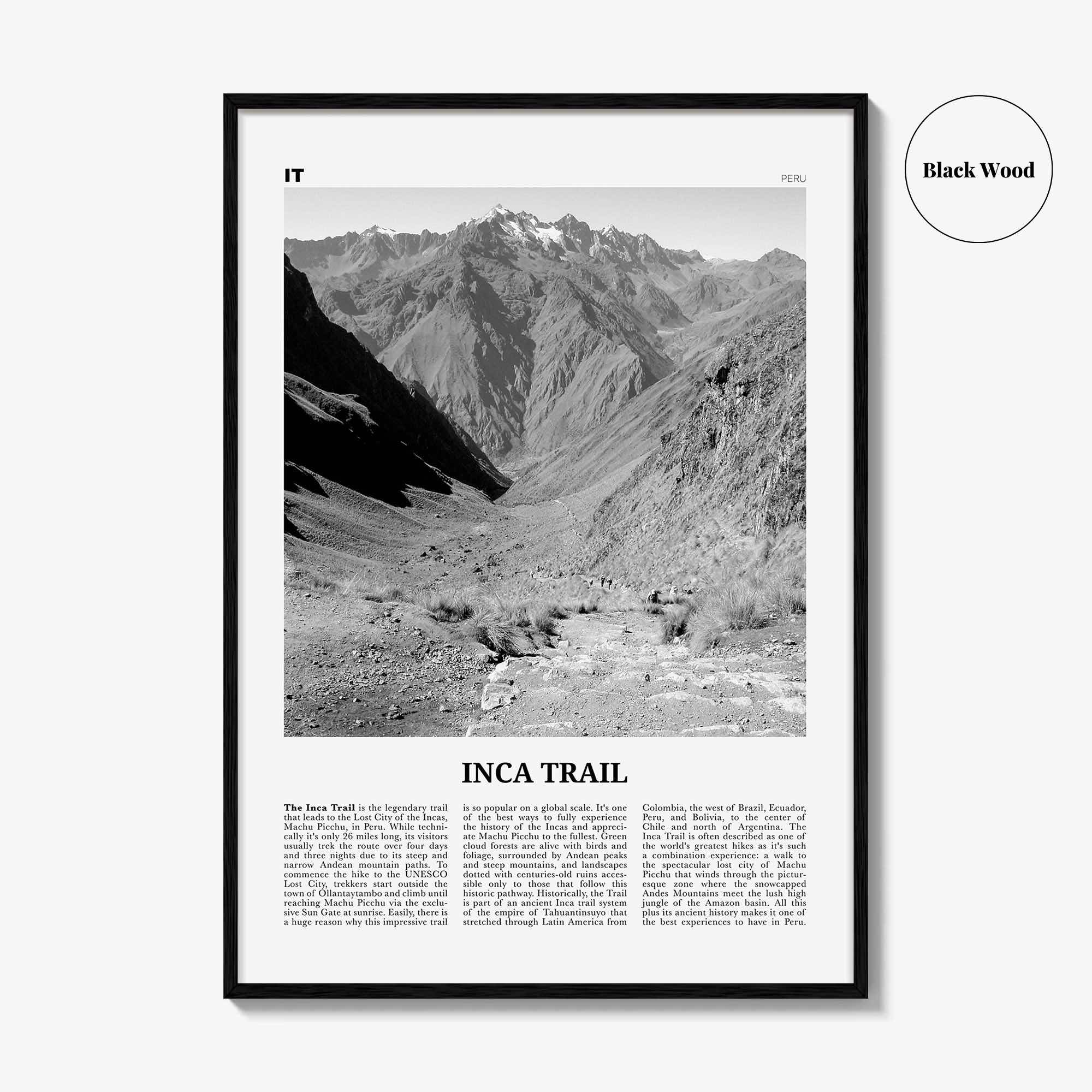 Inca Trail Print Black and White, Inca Trail Wall Art, Inca Trail Poster, Inca Trail Photo, Inca Trail Wall Décor, Inca Trail Map, Peru