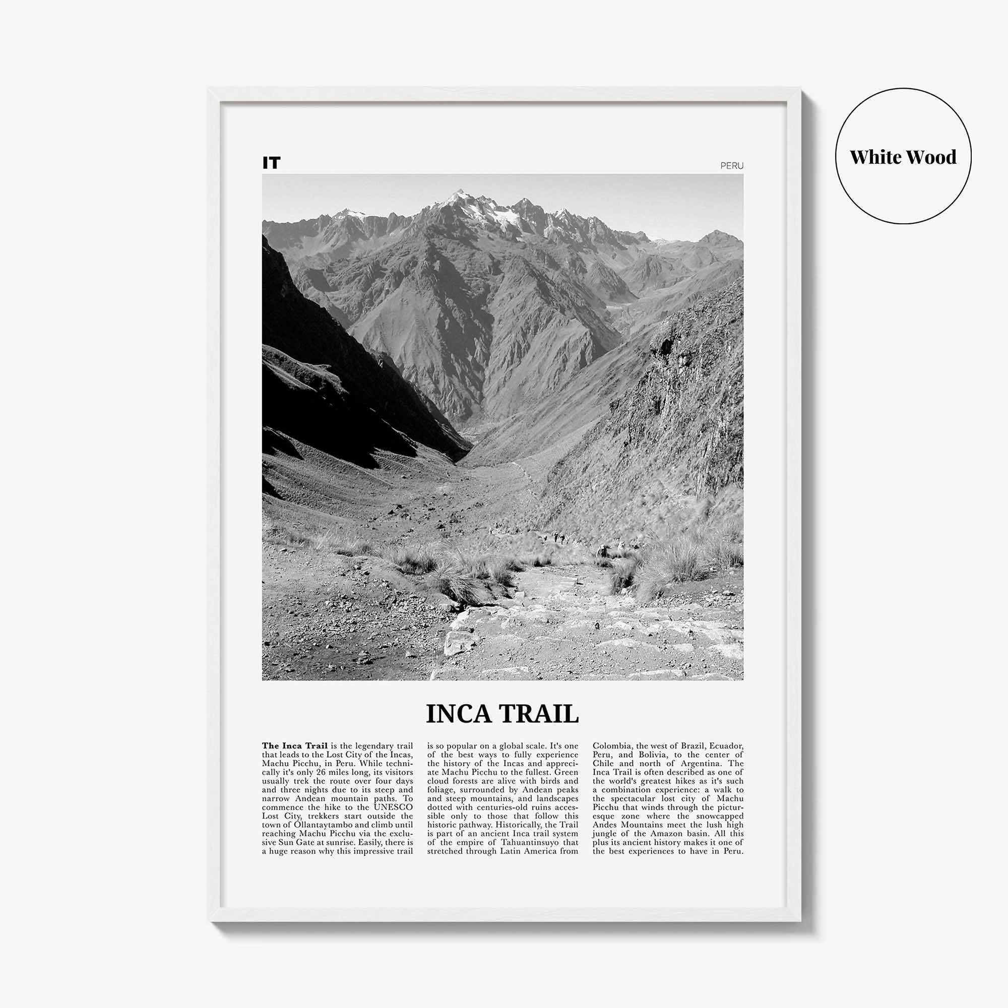 Inca Trail Print Black and White, Inca Trail Wall Art, Inca Trail Poster, Inca Trail Photo, Inca Trail Wall Décor, Inca Trail Map, Peru