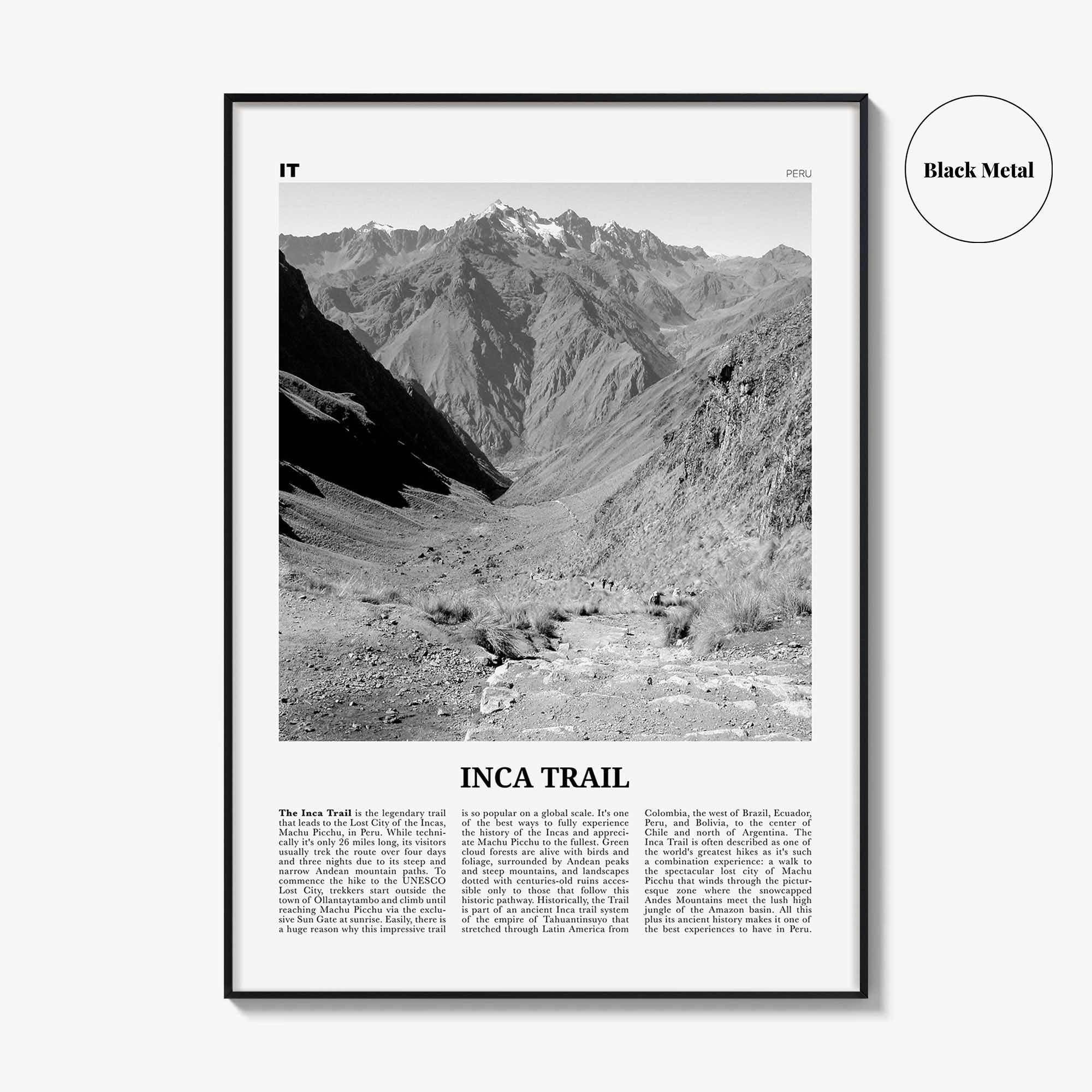 Inca Trail Print Black and White, Inca Trail Wall Art, Inca Trail Poster, Inca Trail Photo, Inca Trail Wall Décor, Inca Trail Map, Peru