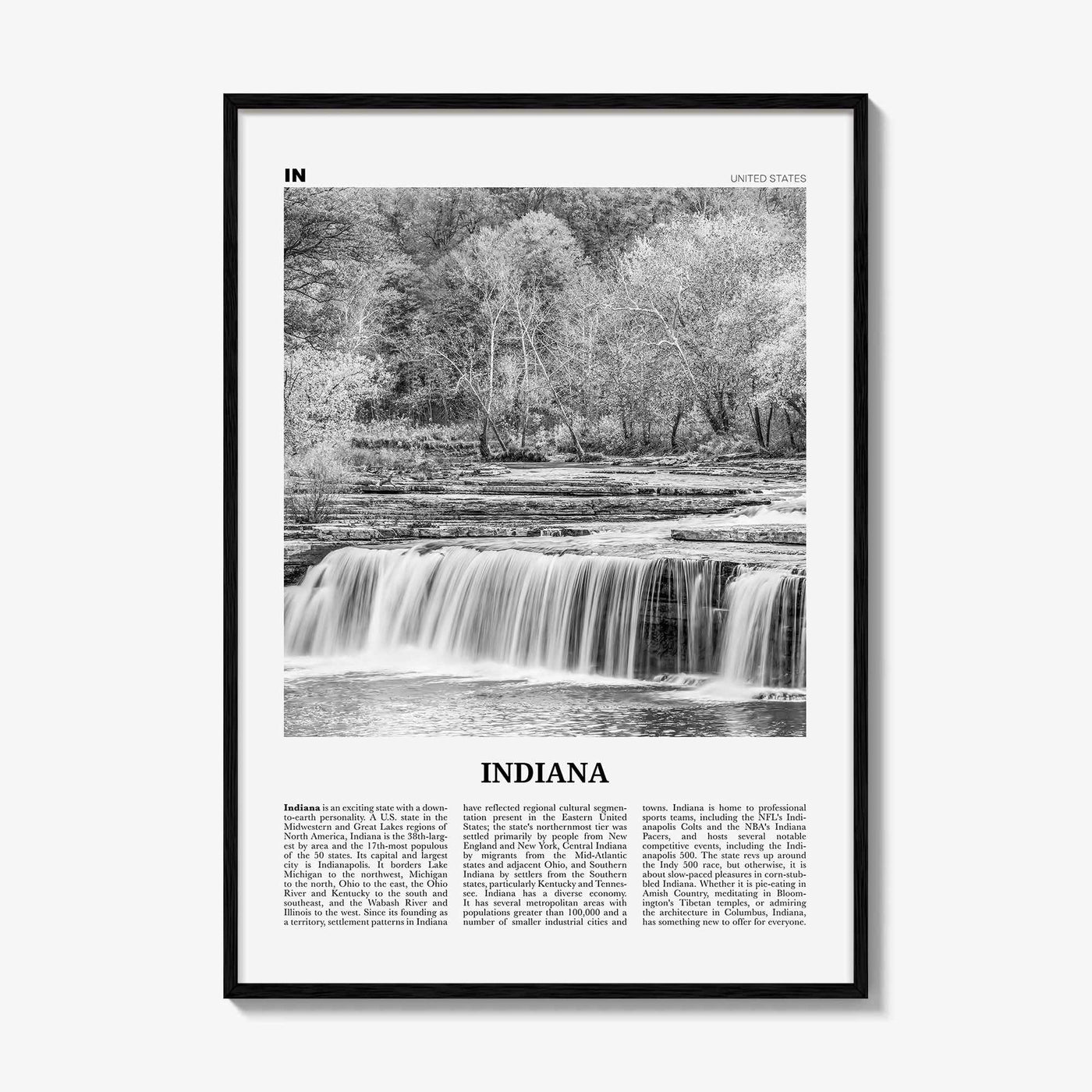 Indiana Print Black and White No 1, Indiana Wall Art, Indiana Poster, Indiana Photo, Indiana Wall Décor, Indiana Map, United States