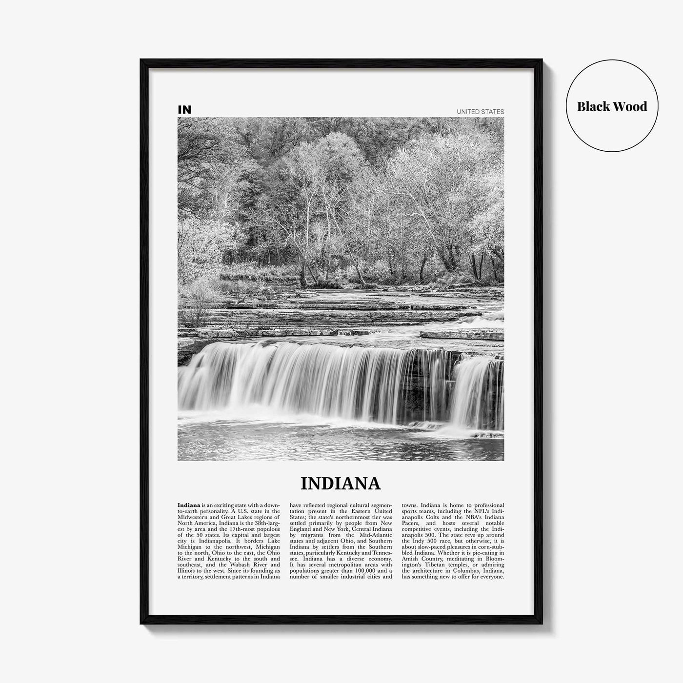Indiana Print Black and White No 1, Indiana Wall Art, Indiana Poster, Indiana Photo, Indiana Wall Décor, Indiana Map, United States