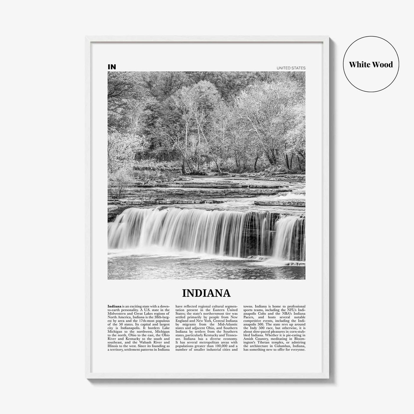 Indiana Print Black and White No 1, Indiana Wall Art, Indiana Poster, Indiana Photo, Indiana Wall Décor, Indiana Map, United States