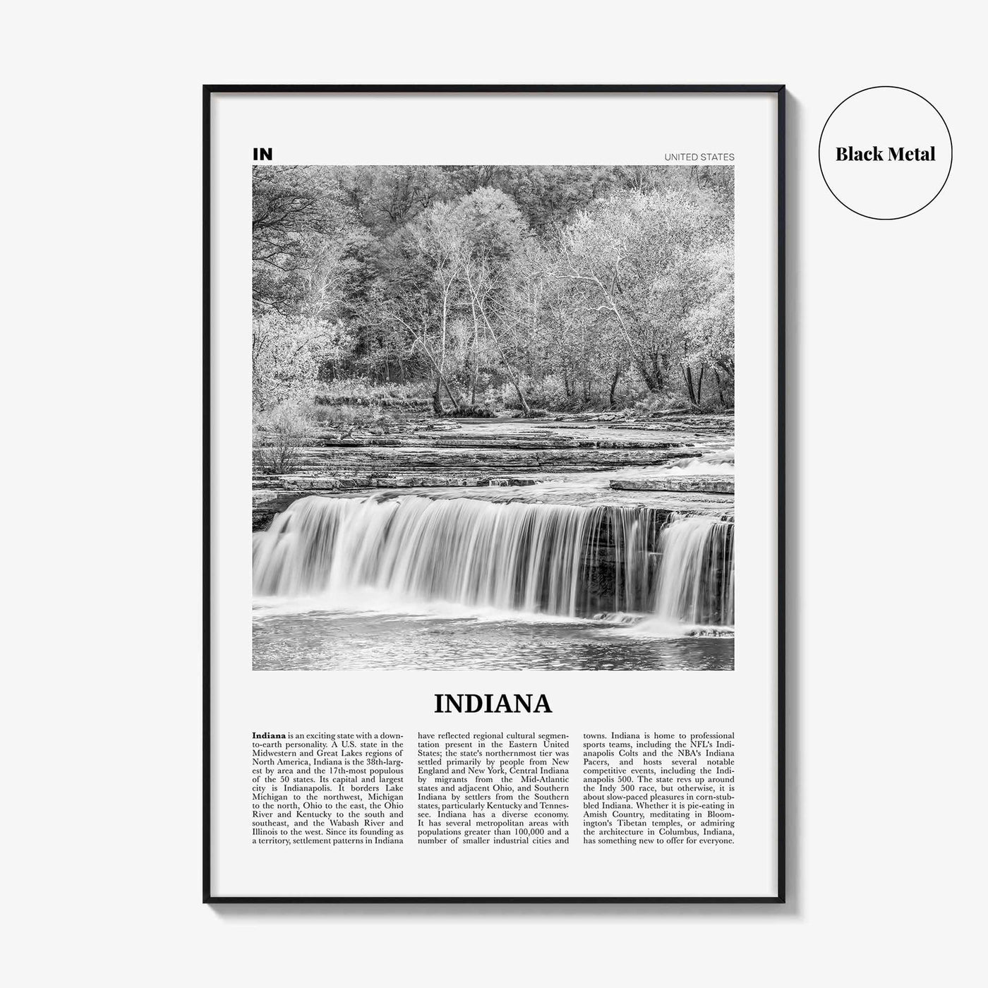 Indiana Print Black and White No 1, Indiana Wall Art, Indiana Poster, Indiana Photo, Indiana Wall Décor, Indiana Map, United States