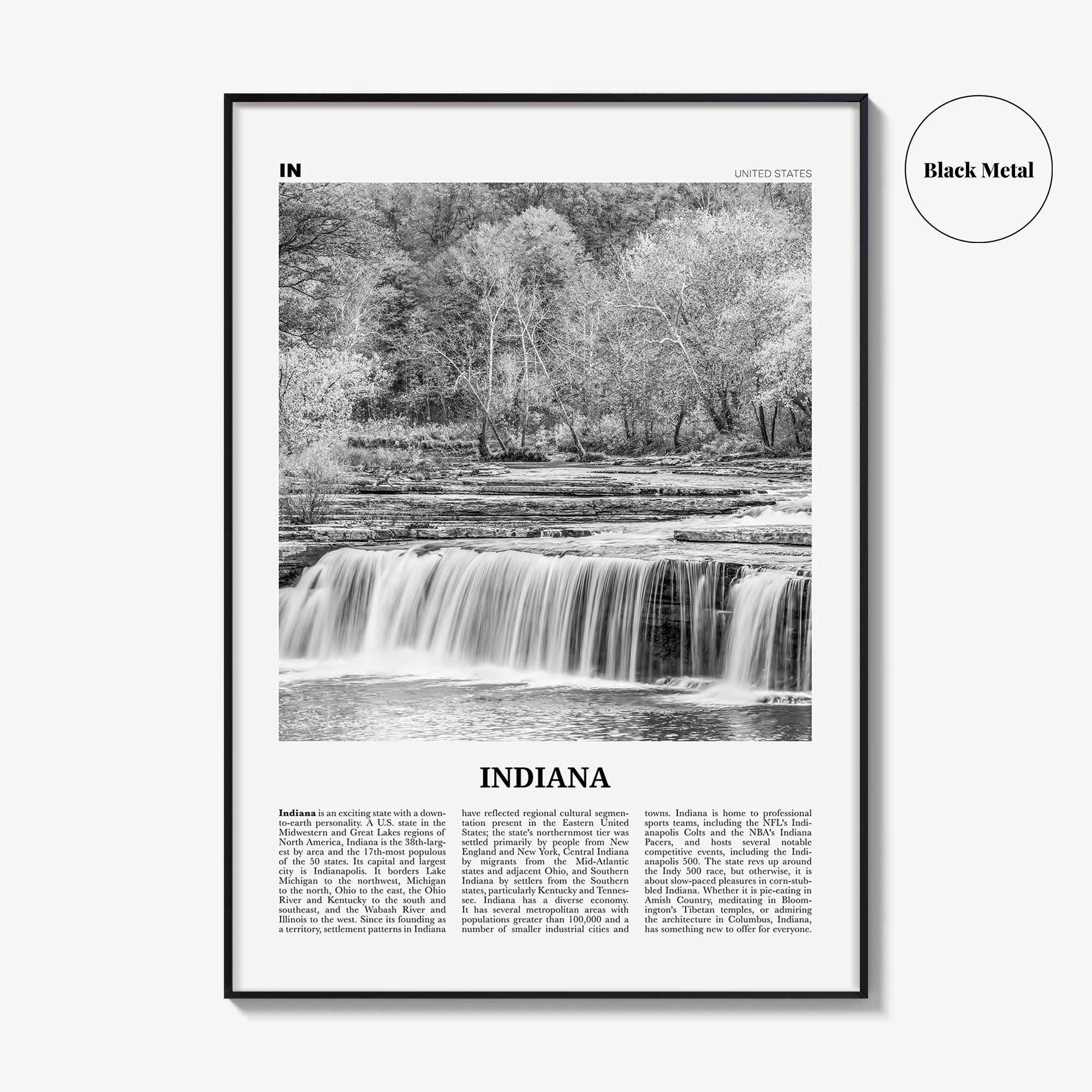 Indiana Print Black and White No 1, Indiana Wall Art, Indiana Poster, Indiana Photo, Indiana Wall Décor, Indiana Map, United States