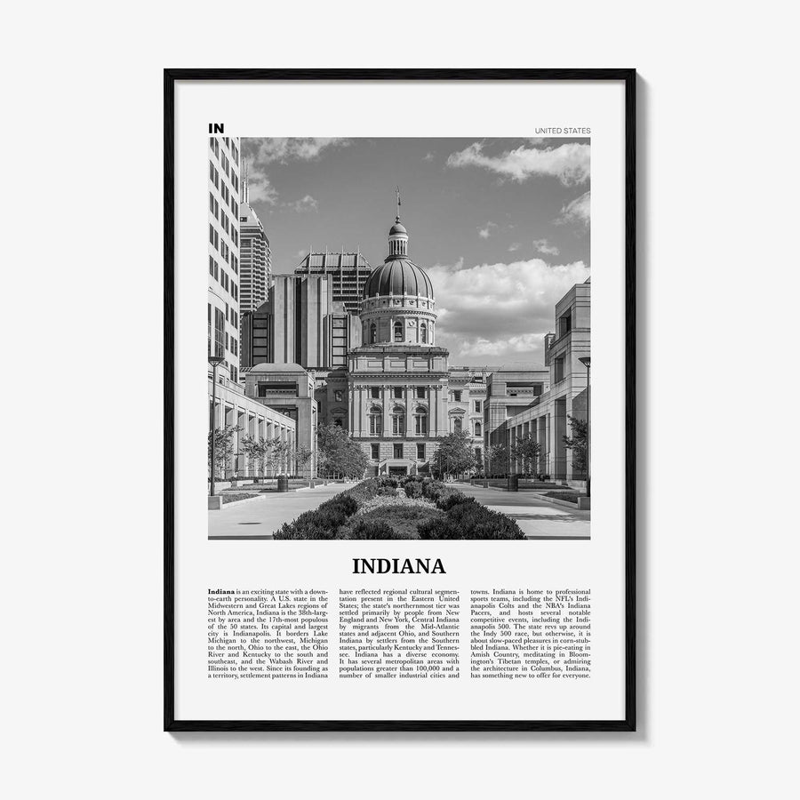 Indiana Print Black and White No 2, Indiana Wall Art, Indiana Poster, Indiana Photo, Indiana Wall Decor, USA, United States