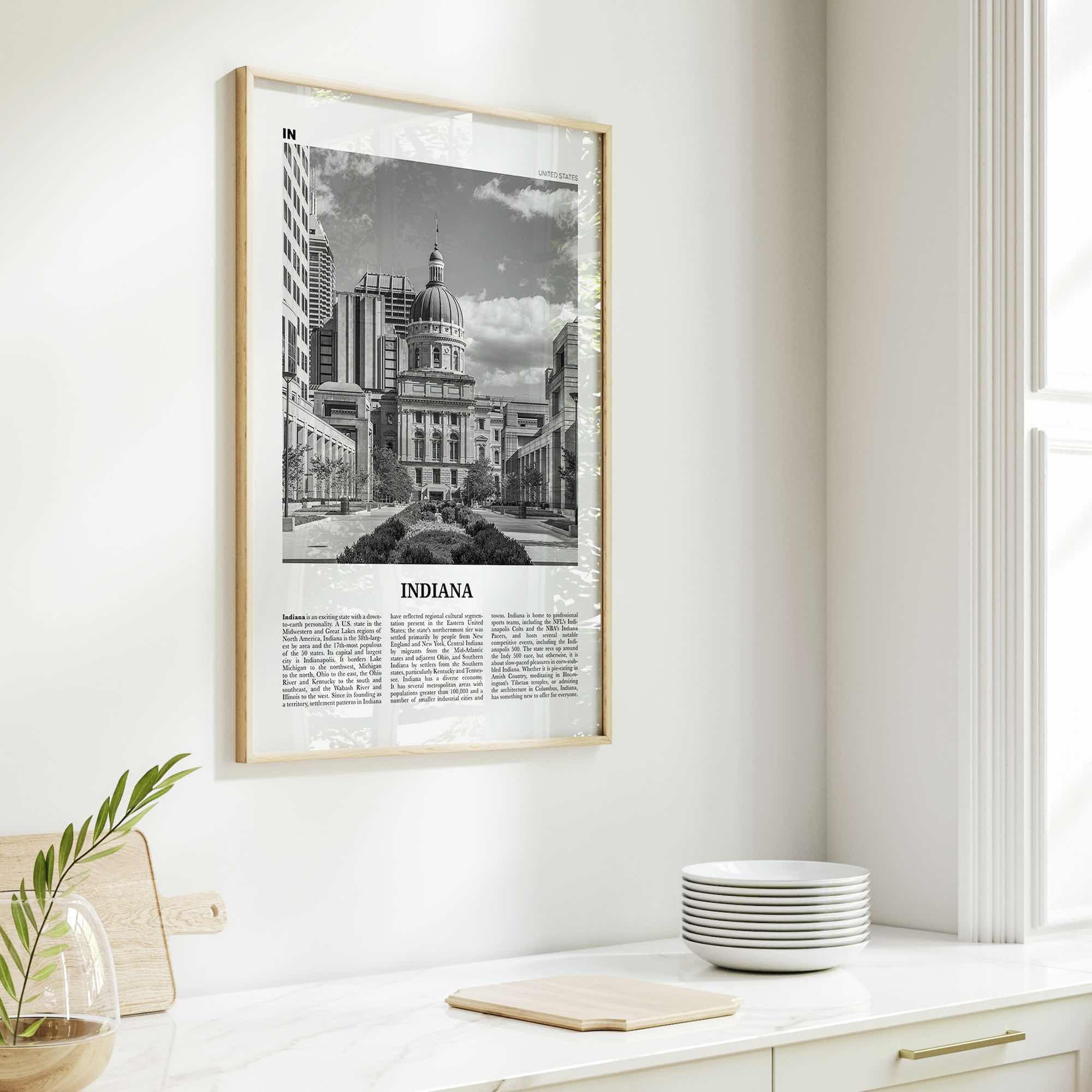 Indiana Print Black and White No 2, Indiana Wall Art, Indiana Poster, Indiana Photo, Indiana Wall Decor, USA, United States