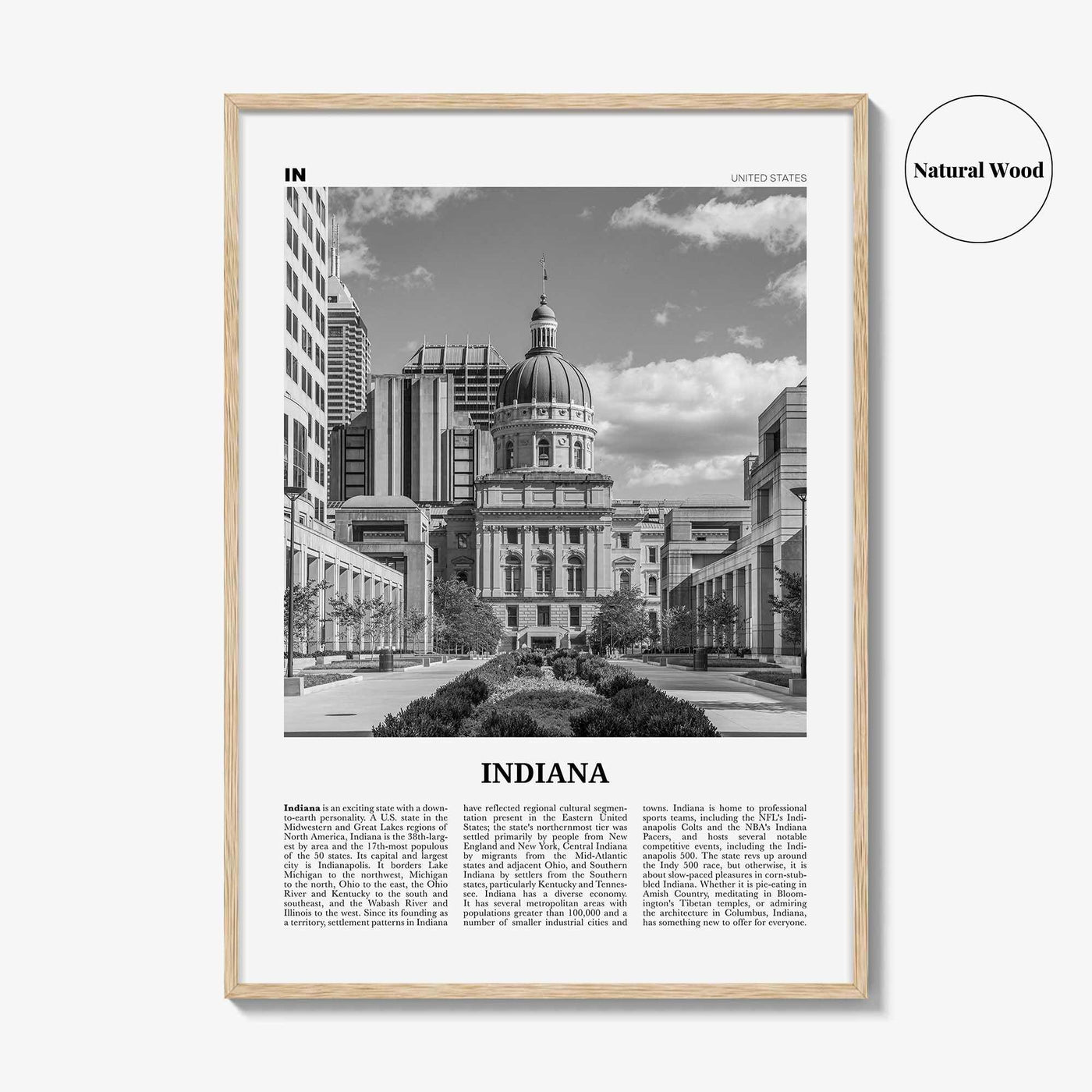 Indiana Print Black and White No 2, Indiana Wall Art, Indiana Poster, Indiana Photo, Indiana Wall Decor, USA, United States