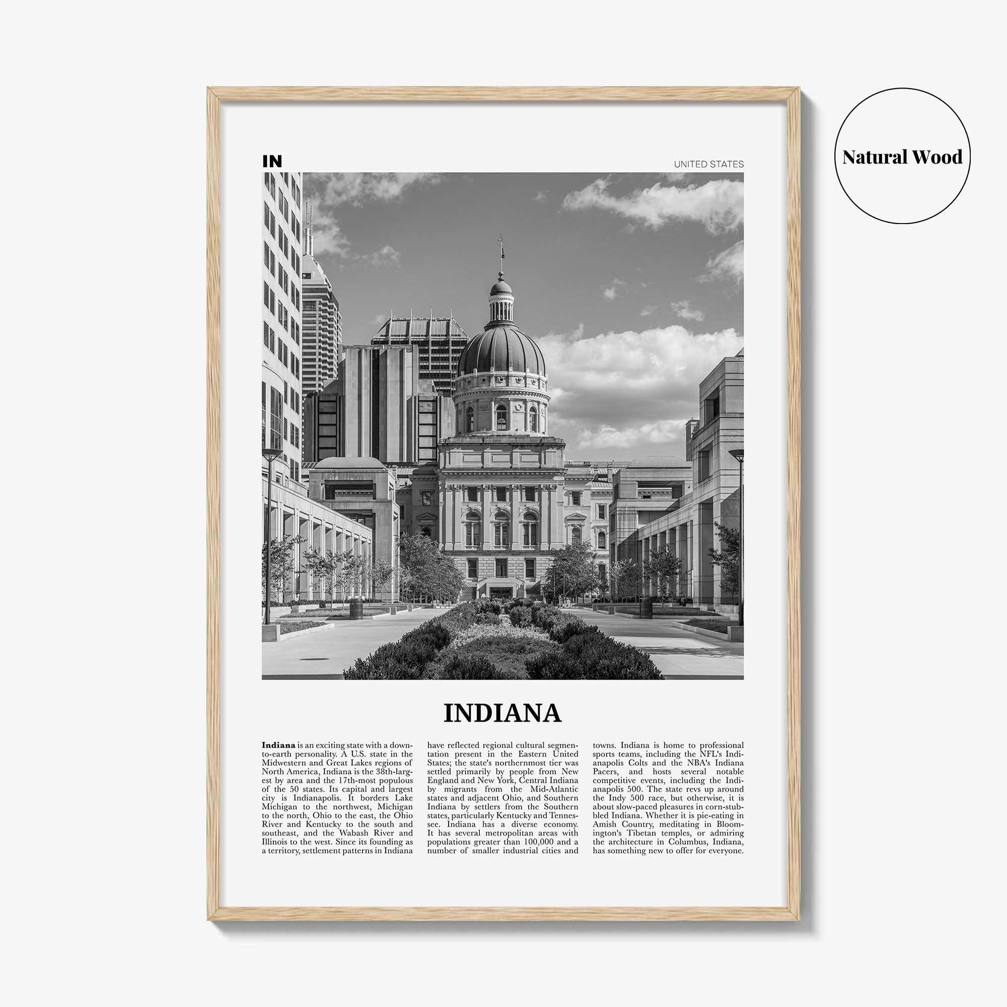 Indiana Print Black and White No 2, Indiana Wall Art, Indiana Poster, Indiana Photo, Indiana Wall Decor, USA, United States