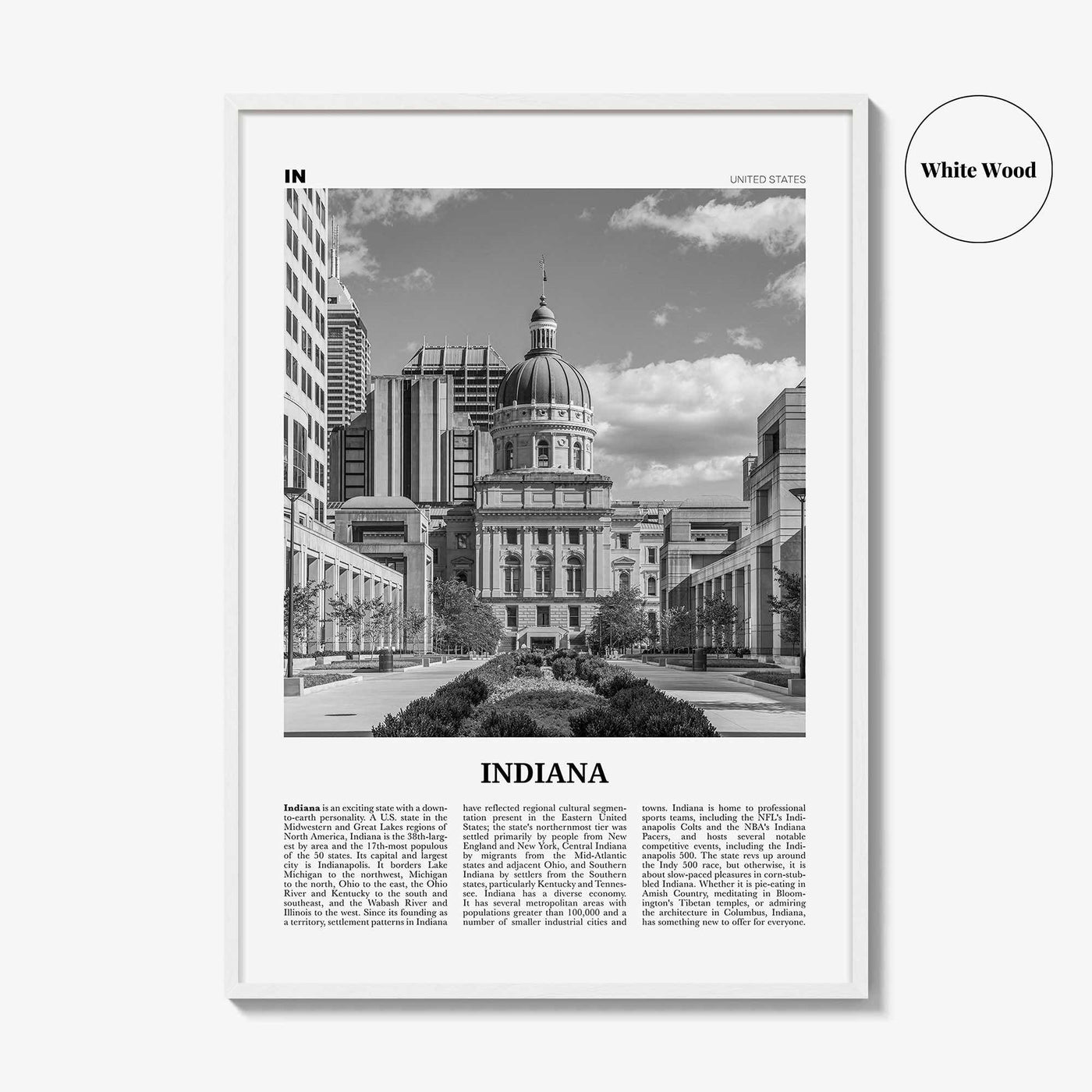 Indiana Print Black and White No 2, Indiana Wall Art, Indiana Poster, Indiana Photo, Indiana Wall Decor, USA, United States