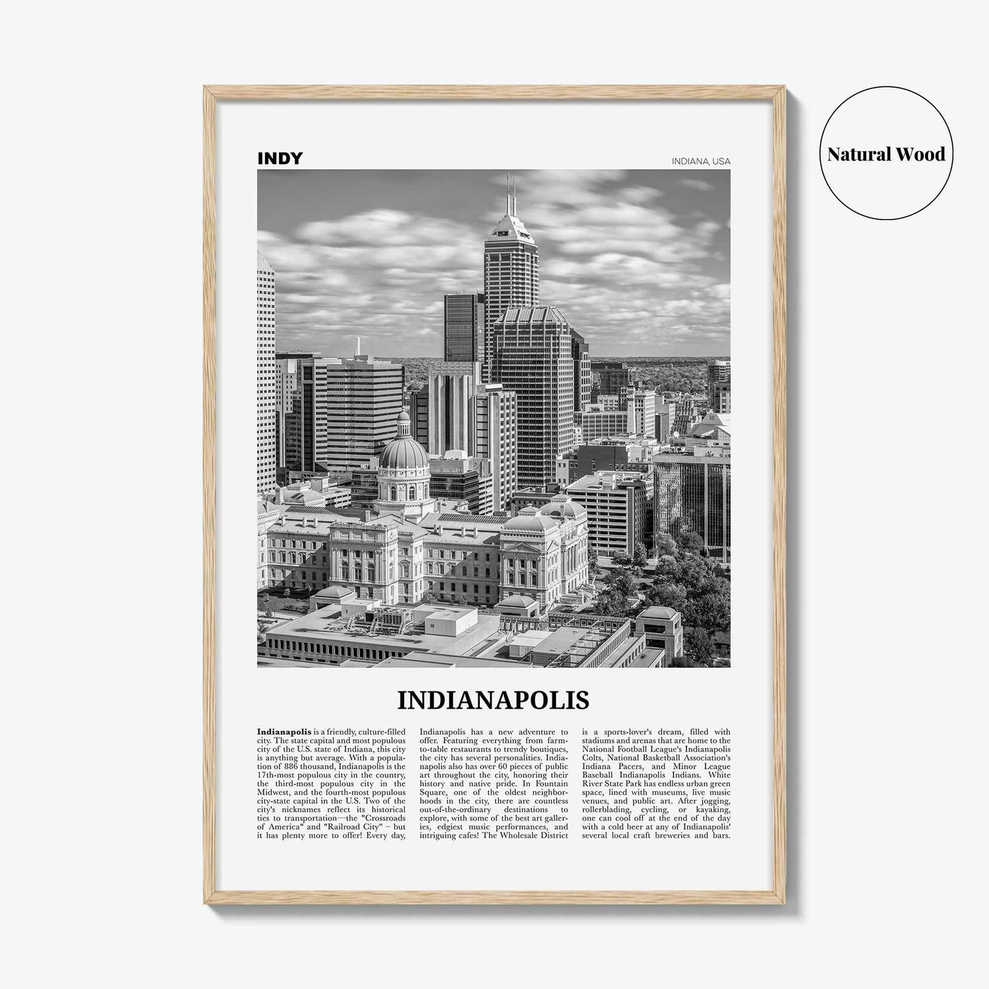 Indianapolis Print Black and White No 1, Indianapolis Wall Art, Indianapolis Poster, Indianapolis Photo, Indiana USA United States