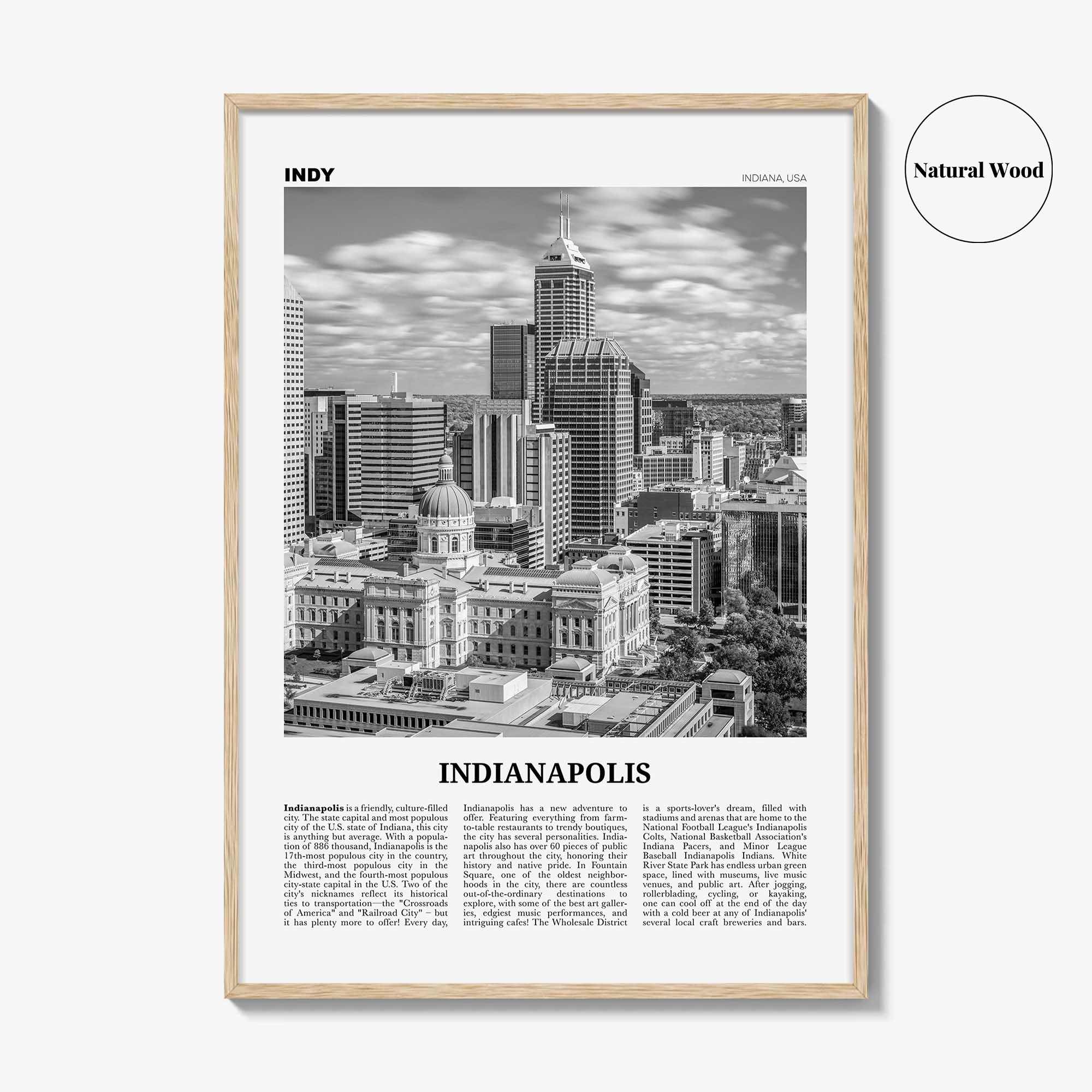 Indianapolis Print Black and White No 1, Indianapolis Wall Art, Indianapolis Poster, Indianapolis Photo, Indiana USA United States
