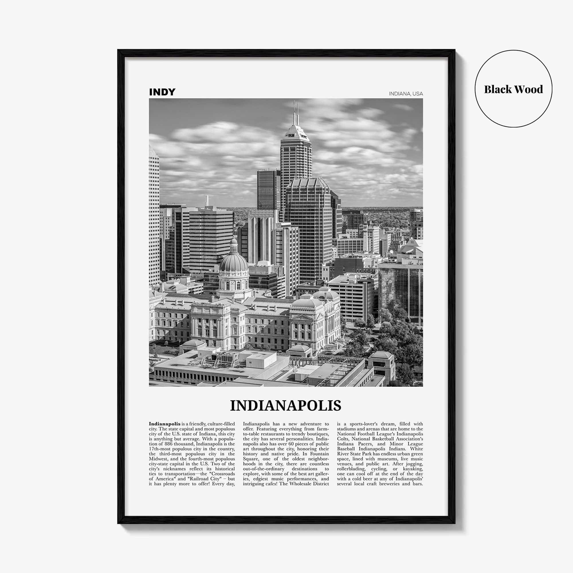 Indianapolis Print Black and White No 1, Indianapolis Wall Art, Indianapolis Poster, Indianapolis Photo, Indiana USA United States
