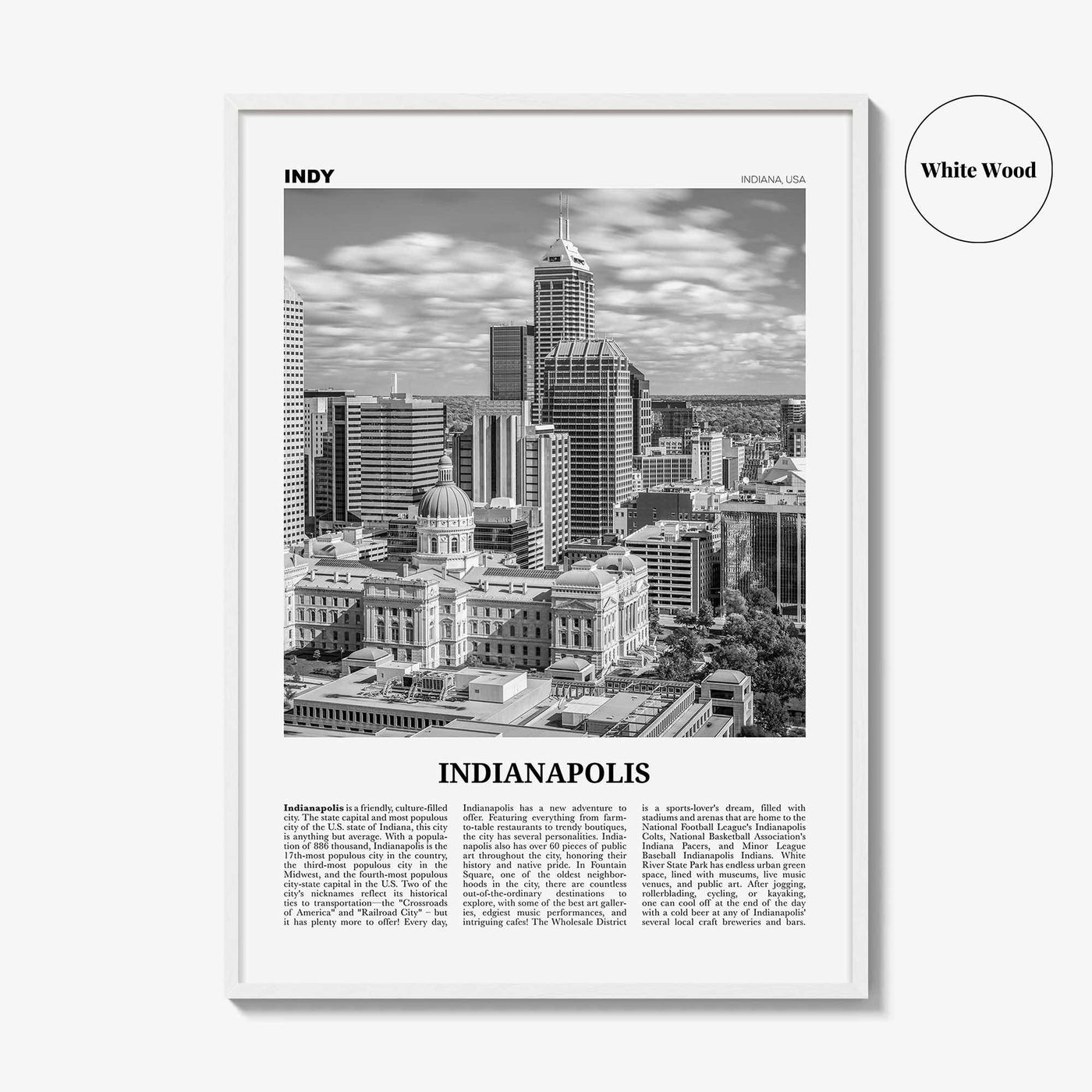 Indianapolis Print Black and White No 1, Indianapolis Wall Art, Indianapolis Poster, Indianapolis Photo, Indiana USA United States