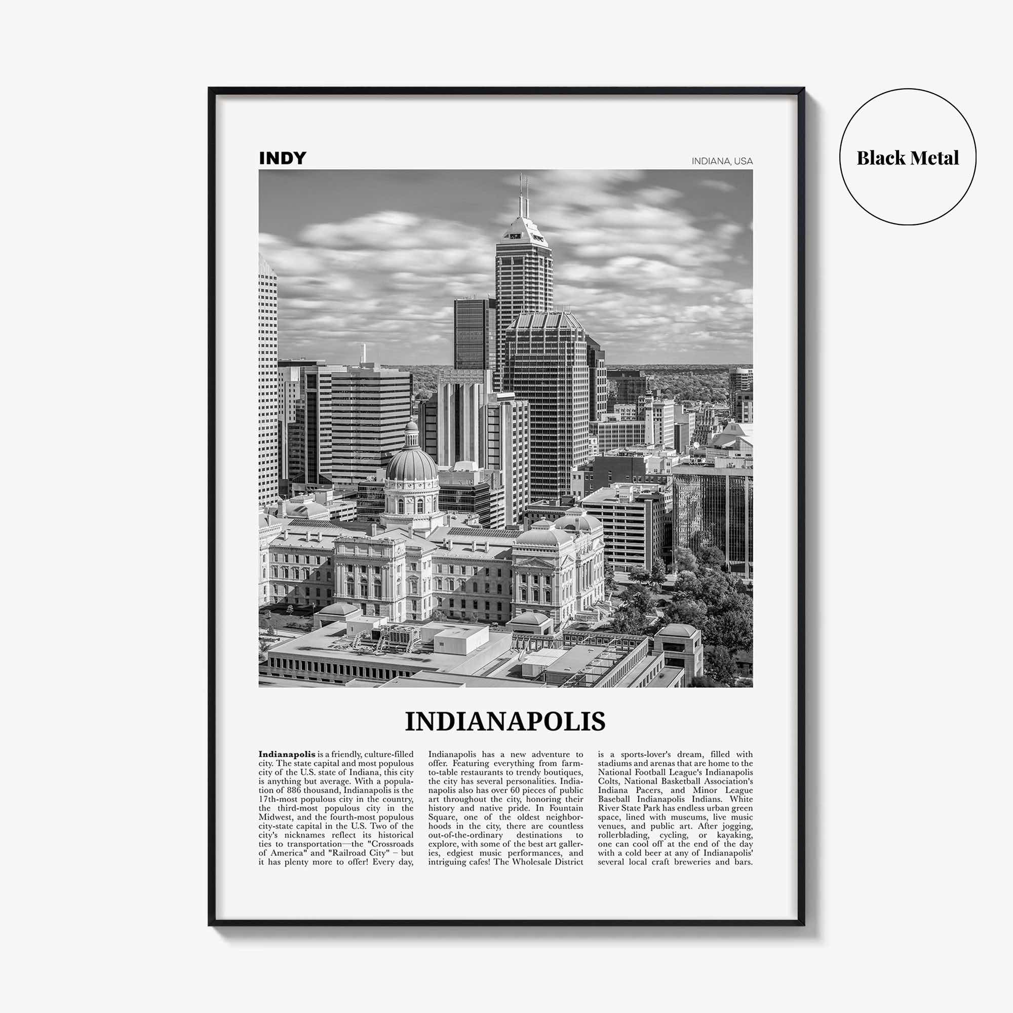 Indianapolis Print Black and White No 1, Indianapolis Wall Art, Indianapolis Poster, Indianapolis Photo, Indiana USA United States
