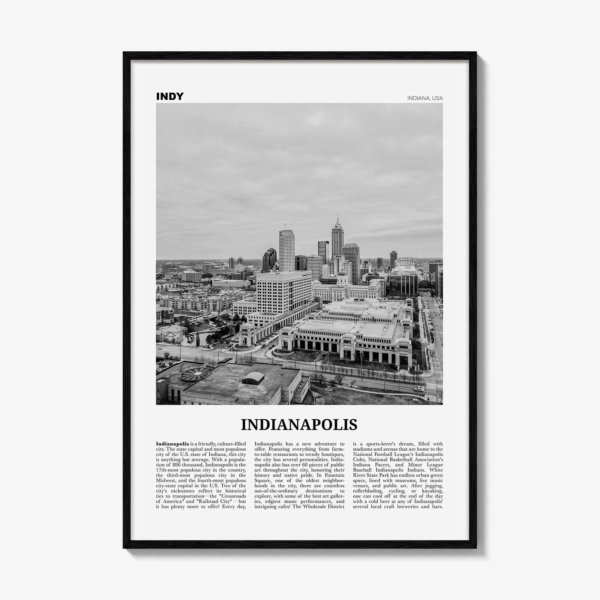 Indianapolis Print Black and White No 2, Indianapolis Wall Art, Indianapolis Poster, Indianapolis Photo, Indiana USA United States