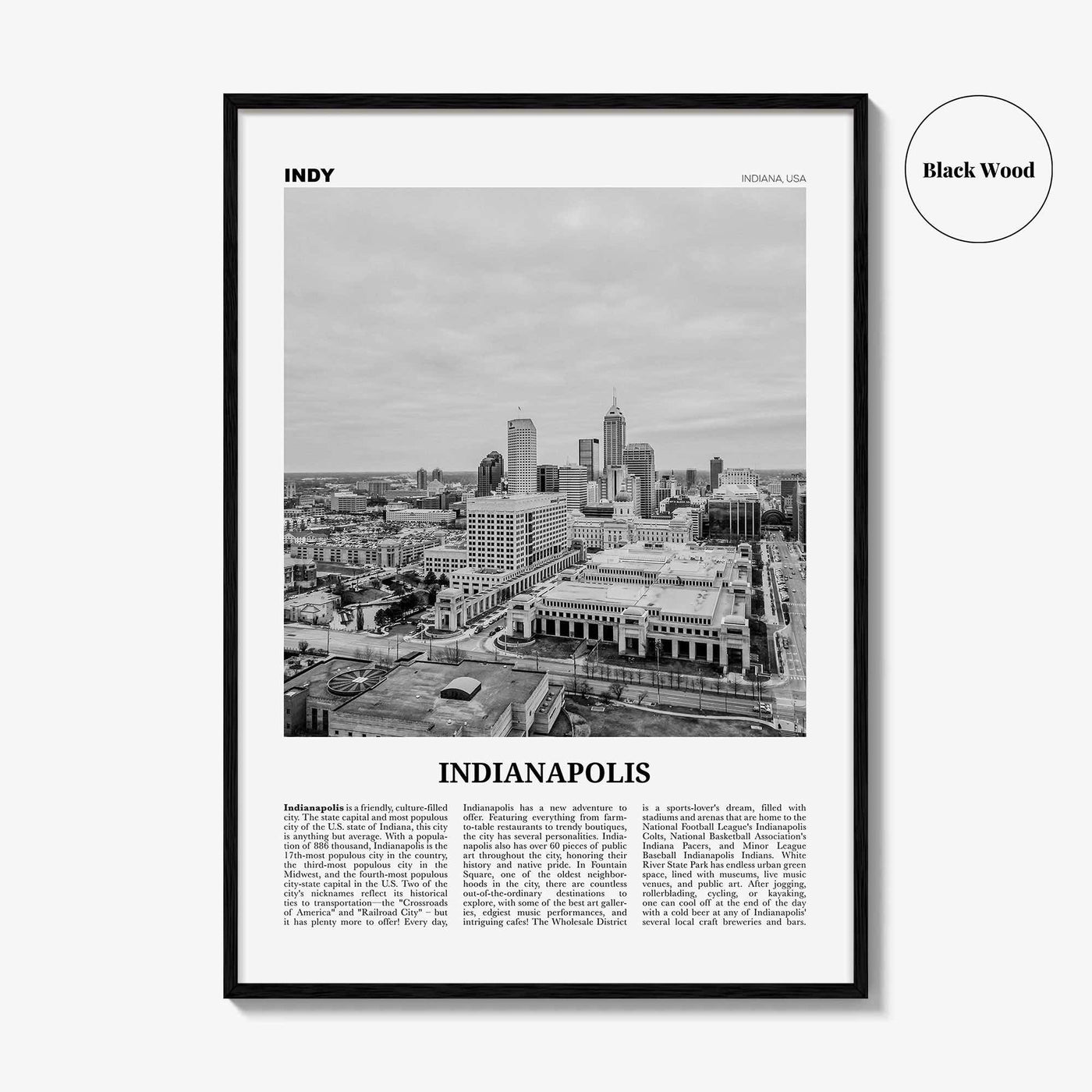 Indianapolis Print Black and White No 2, Indianapolis Wall Art, Indianapolis Poster, Indianapolis Photo, Indiana USA United States